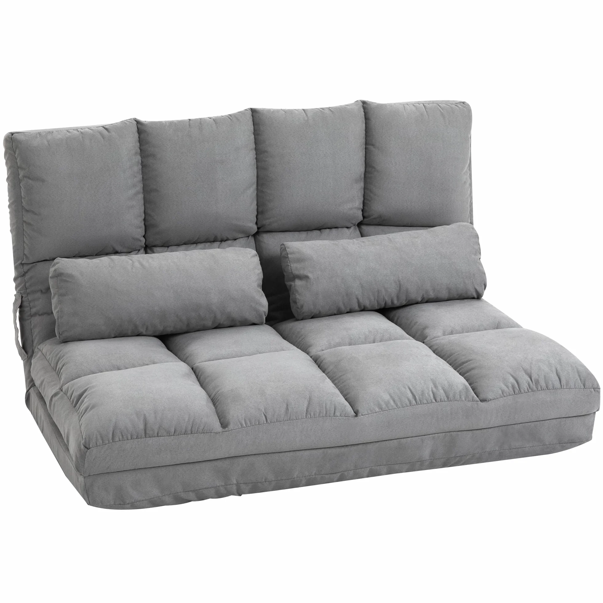 Silla HOMCOM - Colchón plegable - Sillón transformable - Respaldo reclinable regulable en 14 posiciones - 2 cojines incluidos - Poliéster gris ante