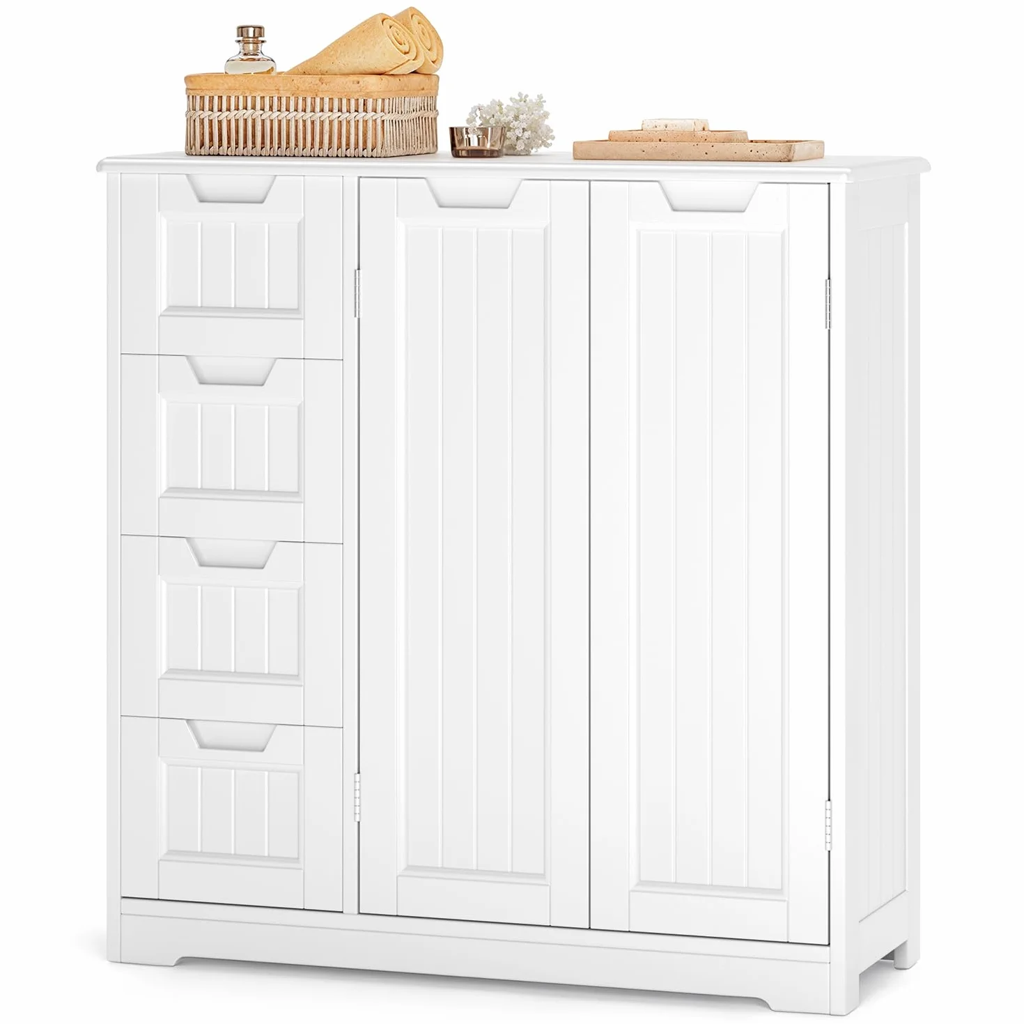 Xbro Armario de Baño con 4 Cajones y 2 Puertas, Mueble Auxiliar con Estante Ajustable para Baño, Cocina y Salón, Almacenamiento Multiusos, 81 x 30 x 83 cm, Blanco