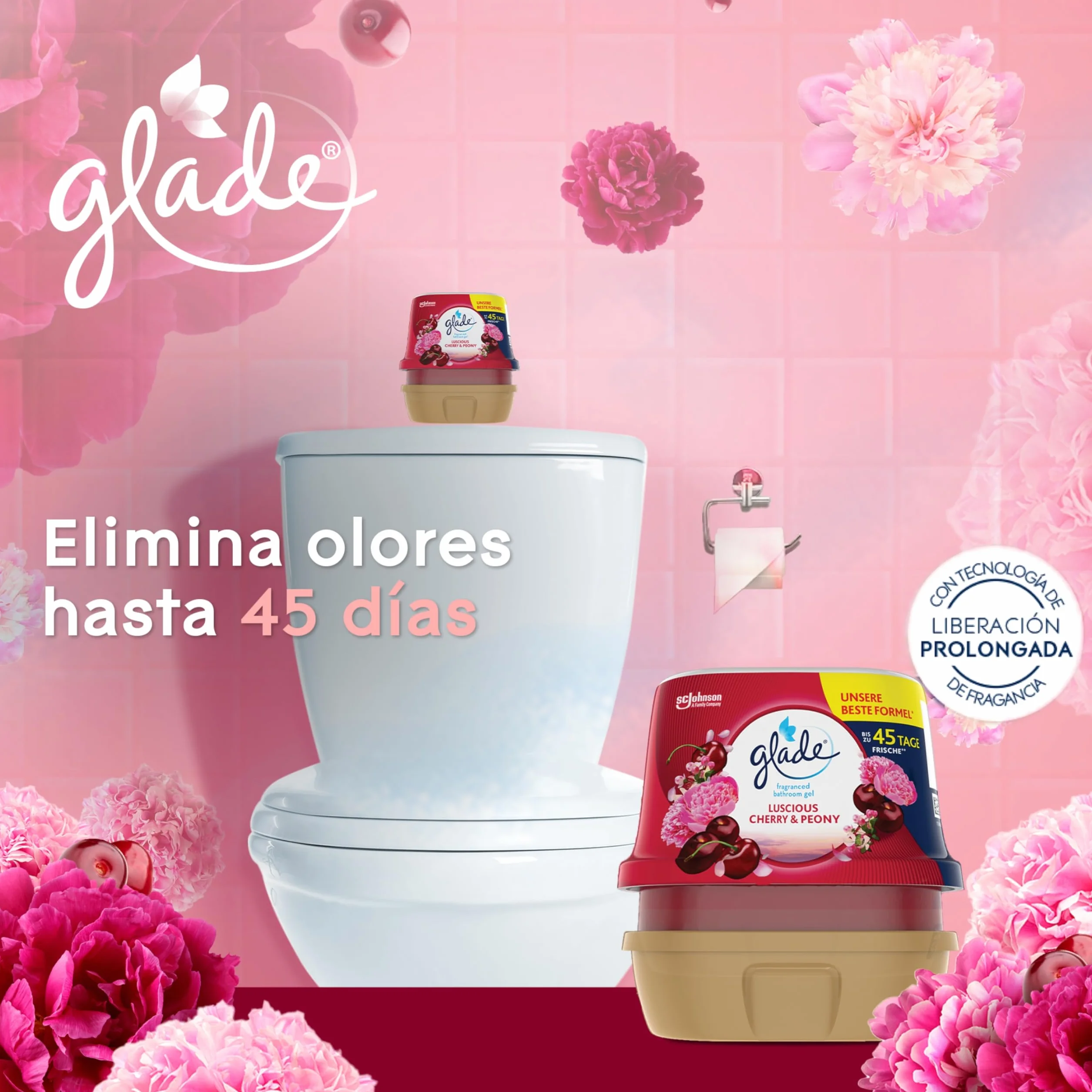 Glade Ambientador Gel de Baño Absorbeolores Sensual Sandalwood & Jasmine 45 Días Aceites Esenciales 1 Gel