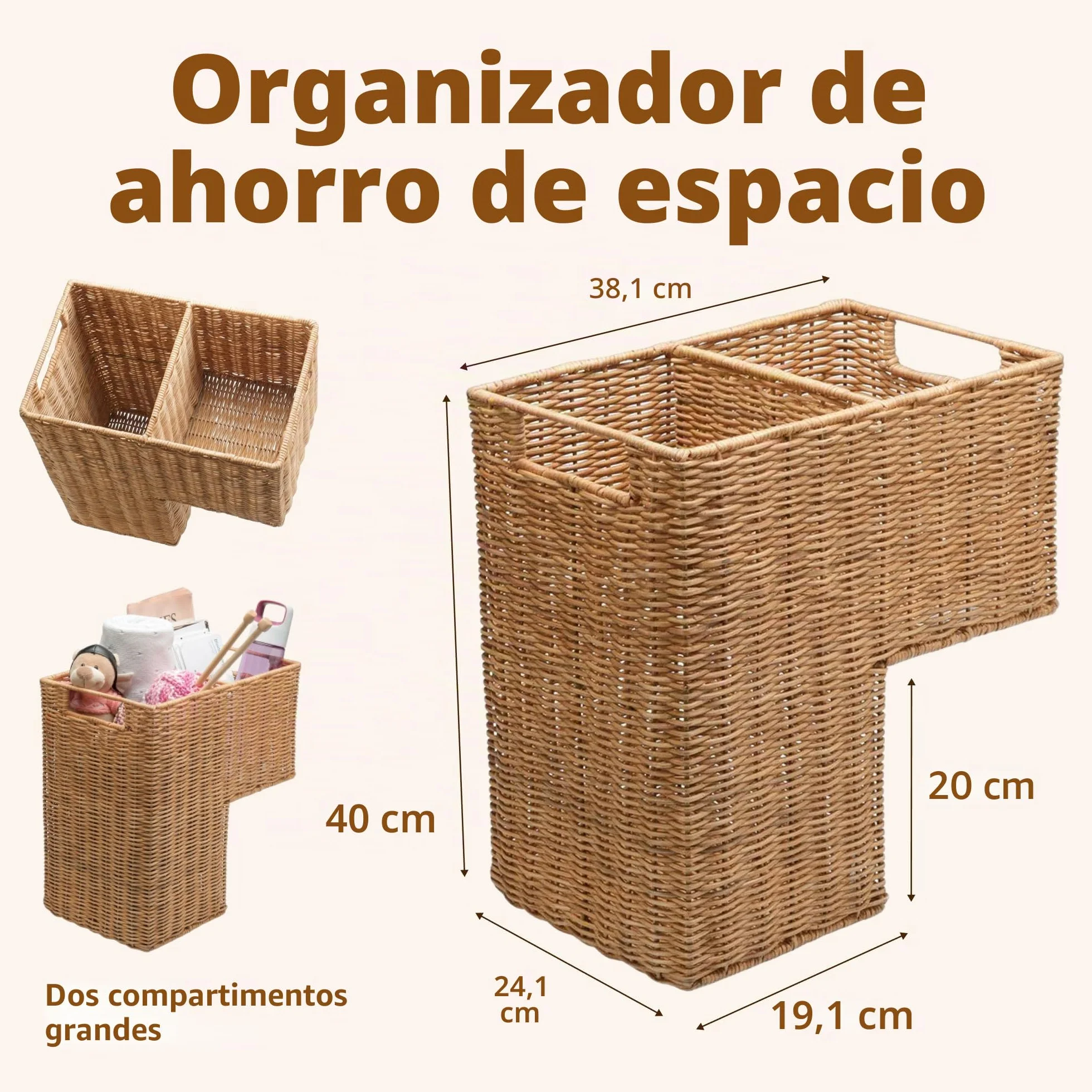KOUBOO Wicker Stair Step Basket, Dark Brown_P, ratán y Mimbre, Natural, 38.1 x 24.13 x 40.005000000000003 cm