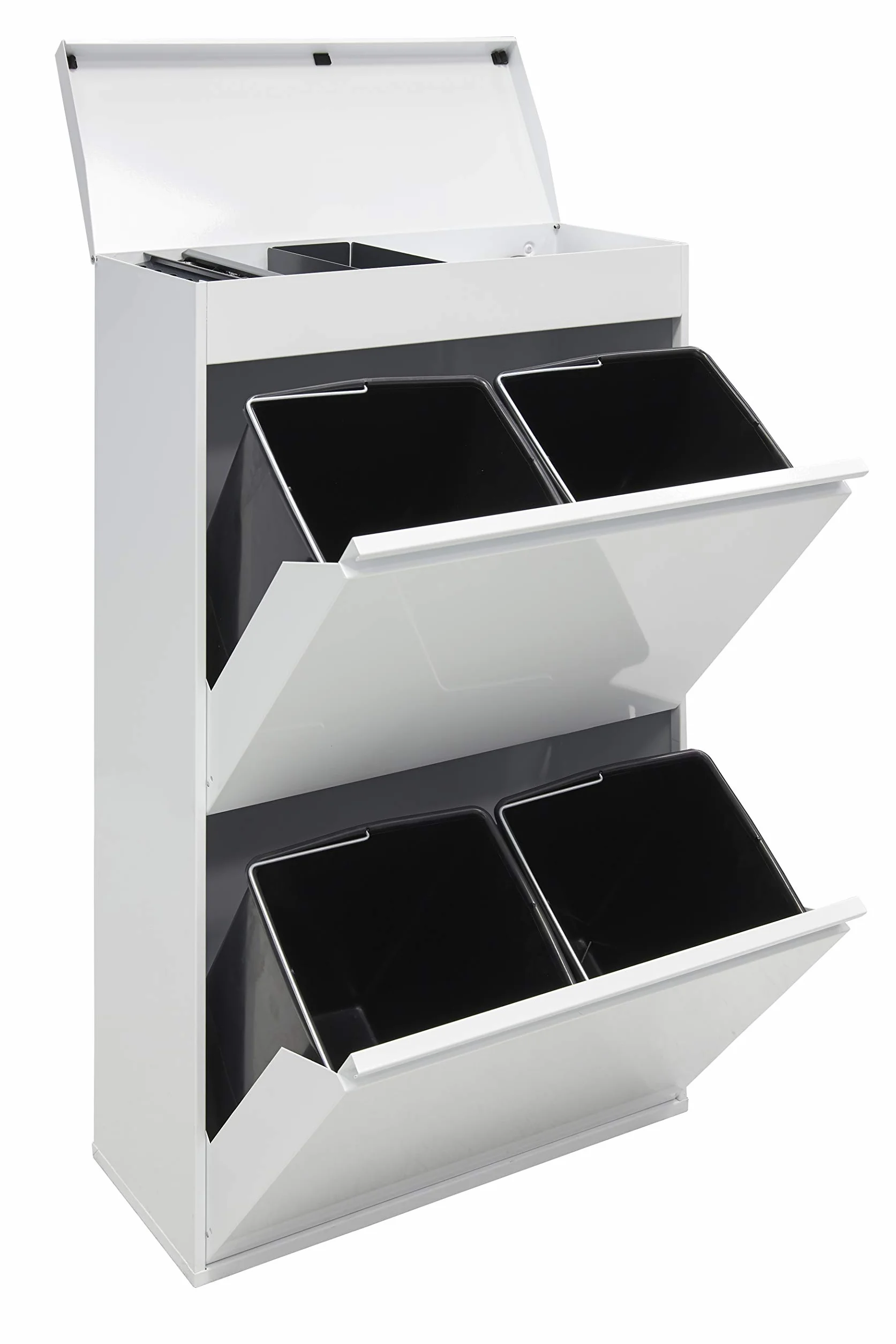 Arregui Top CR621-B Cubo de Basura y Reciclaje de Acero de 4 Compartimentos con Cajón Superior | 4x17 L (68 L) | Cubos de Basura de Cocina | Contenedores de Reciclaje para Casa u Oficina | blanco