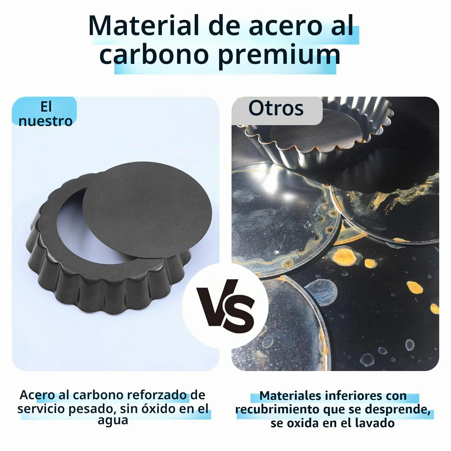 Molde Quiche Desmontable Antiadherente 10 Piezas 4 inch / 10 cm Acero al Carbono