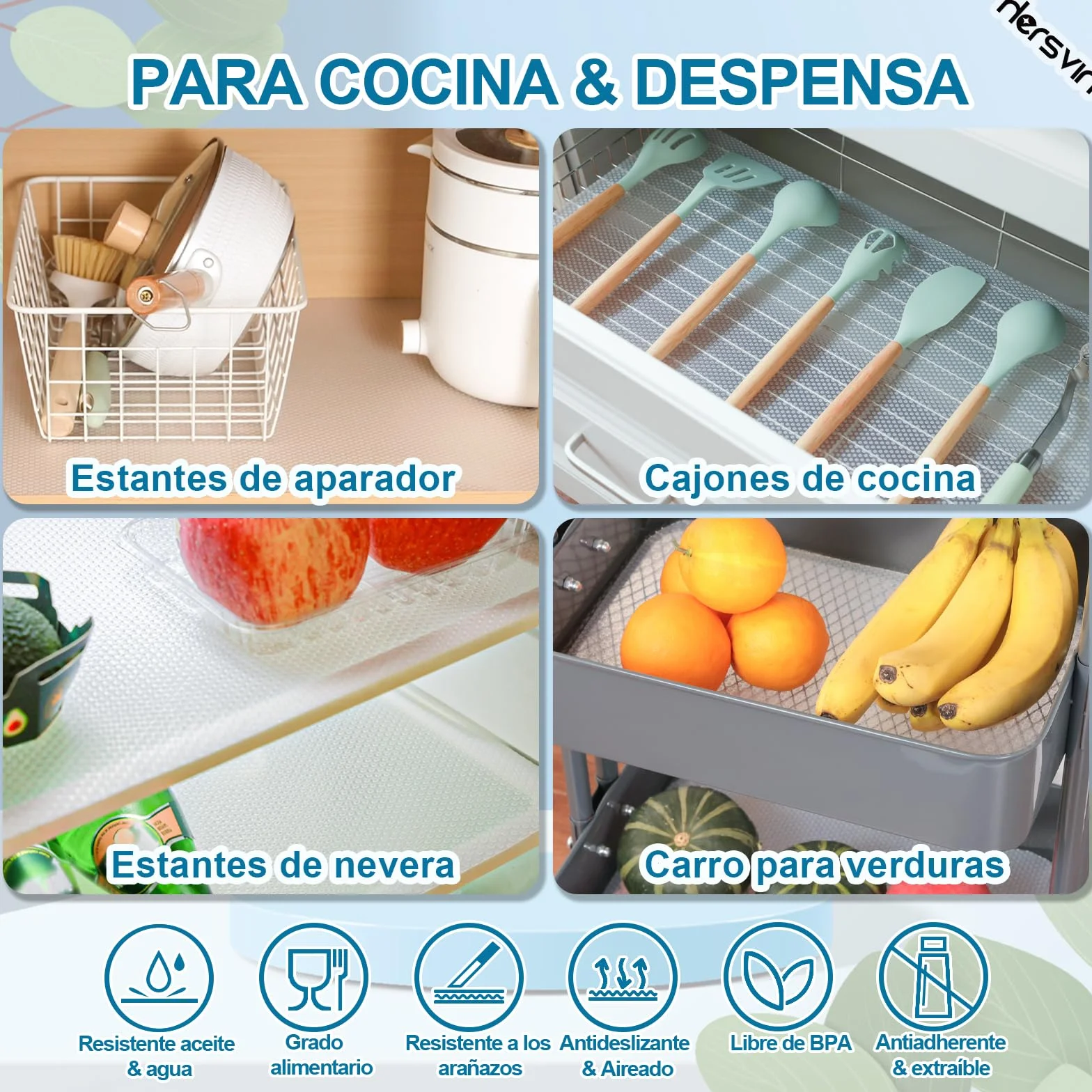 Hersvin Plastico Protector para Cocina Cajones, Alfombras Non Adhesivo EVA Cubre Encimera 50cmx600cm Transparente