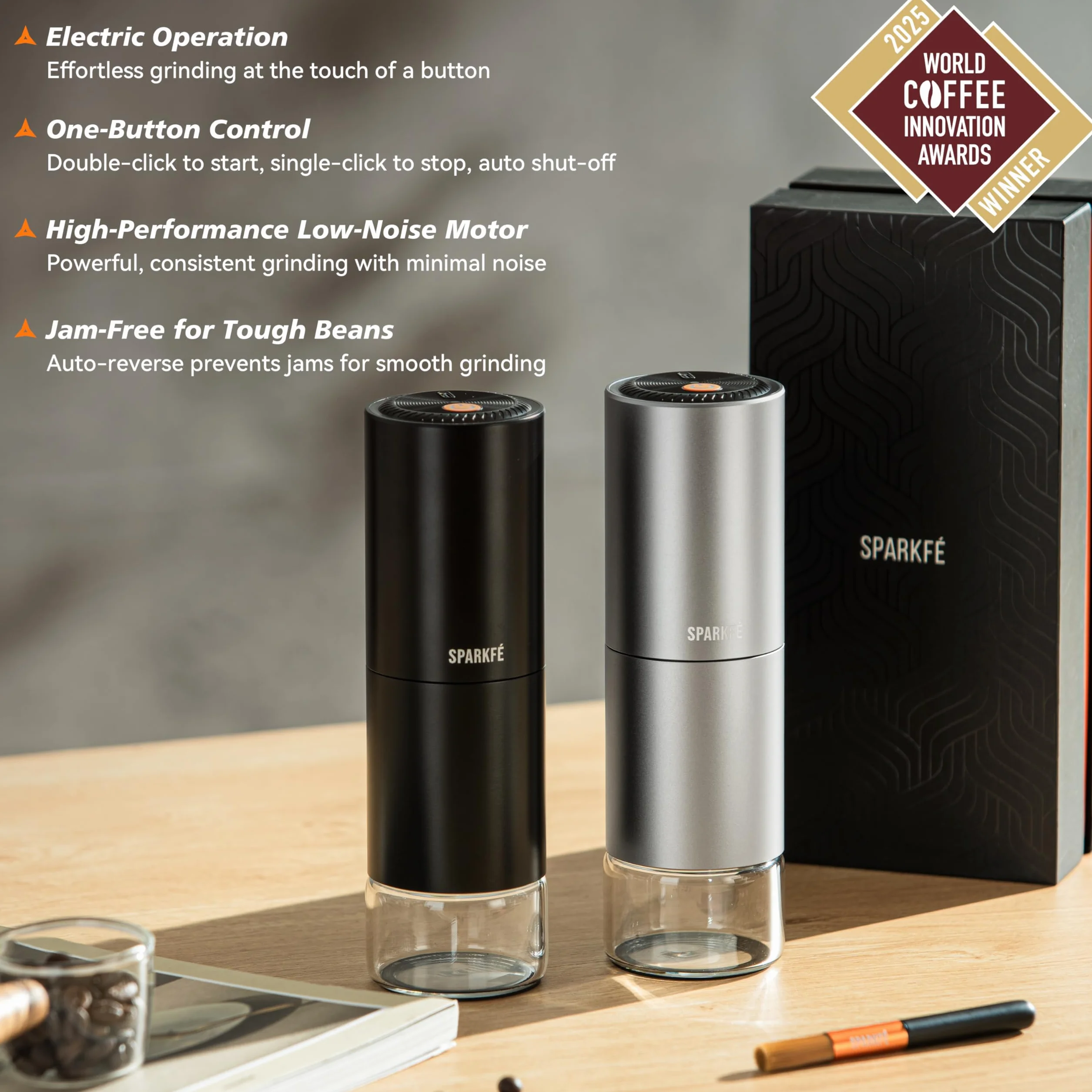 Molinillo de café eléctrico portátil, molinillo de mano recargable con rebaba cónica de acero inoxidable, ajustes de molienda ajustables, para espresso, moka, vertido, prensa francesa