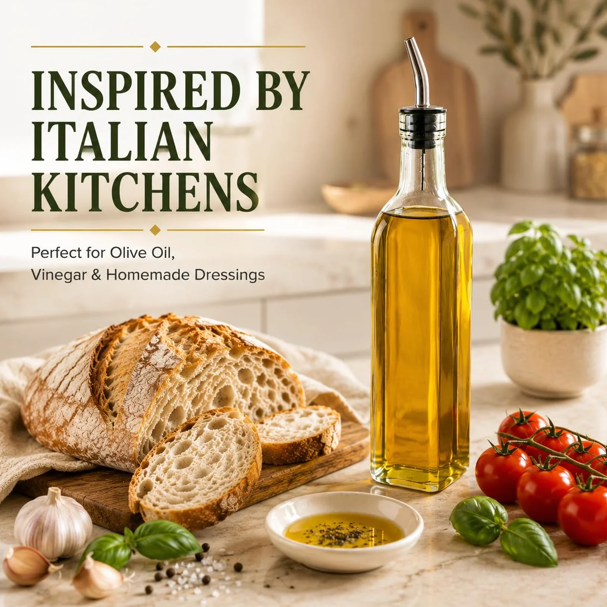 Aceitero y vinagrero italiano de vidrio, de 470 ml, dispensador de aceite de oliva con boquilla de acero inoxidable