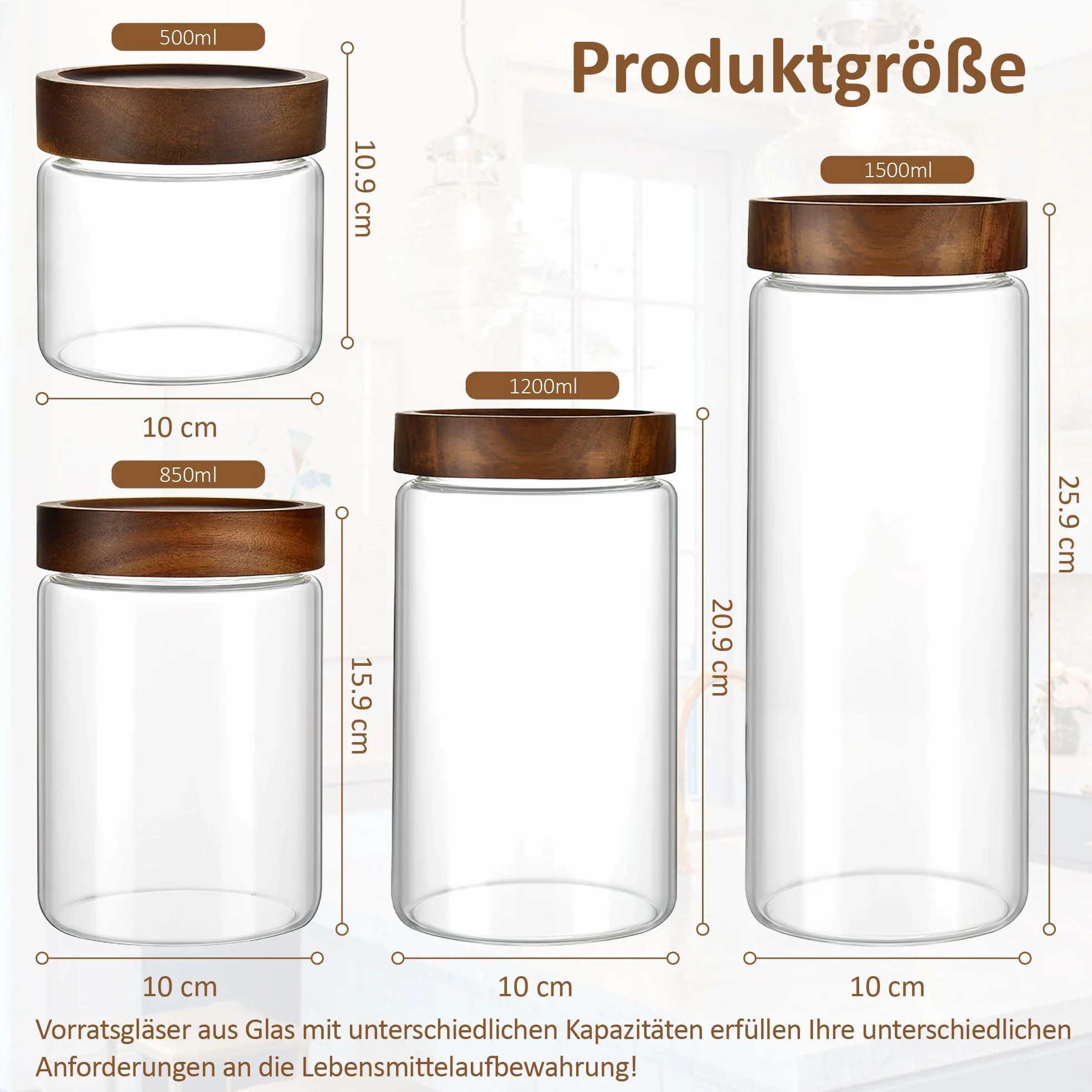 Juego de 3 tarros de almacenamiento con tapa, herméticos, 1500 ml, grandes, con tapa de madera en espiral, para cereales, té, granos de café, pasta, pasta, harina, ova overnight oat