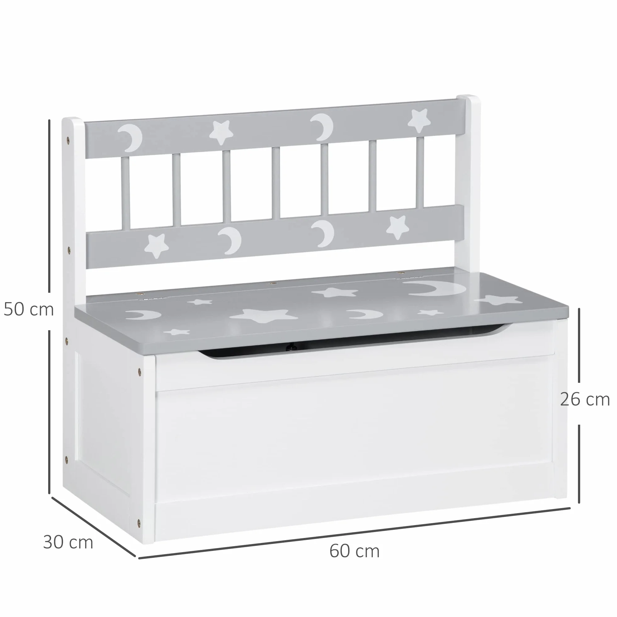 ZONEKIZ 2 en 1 Baúl de Juguetes para Niños de +18 Meses Banco de Almacenaje Infantil con Tapa de Cierre para Dormitorio Sala de Juego Carga 50 kg 60x30x50 cm Gris y Blanco
