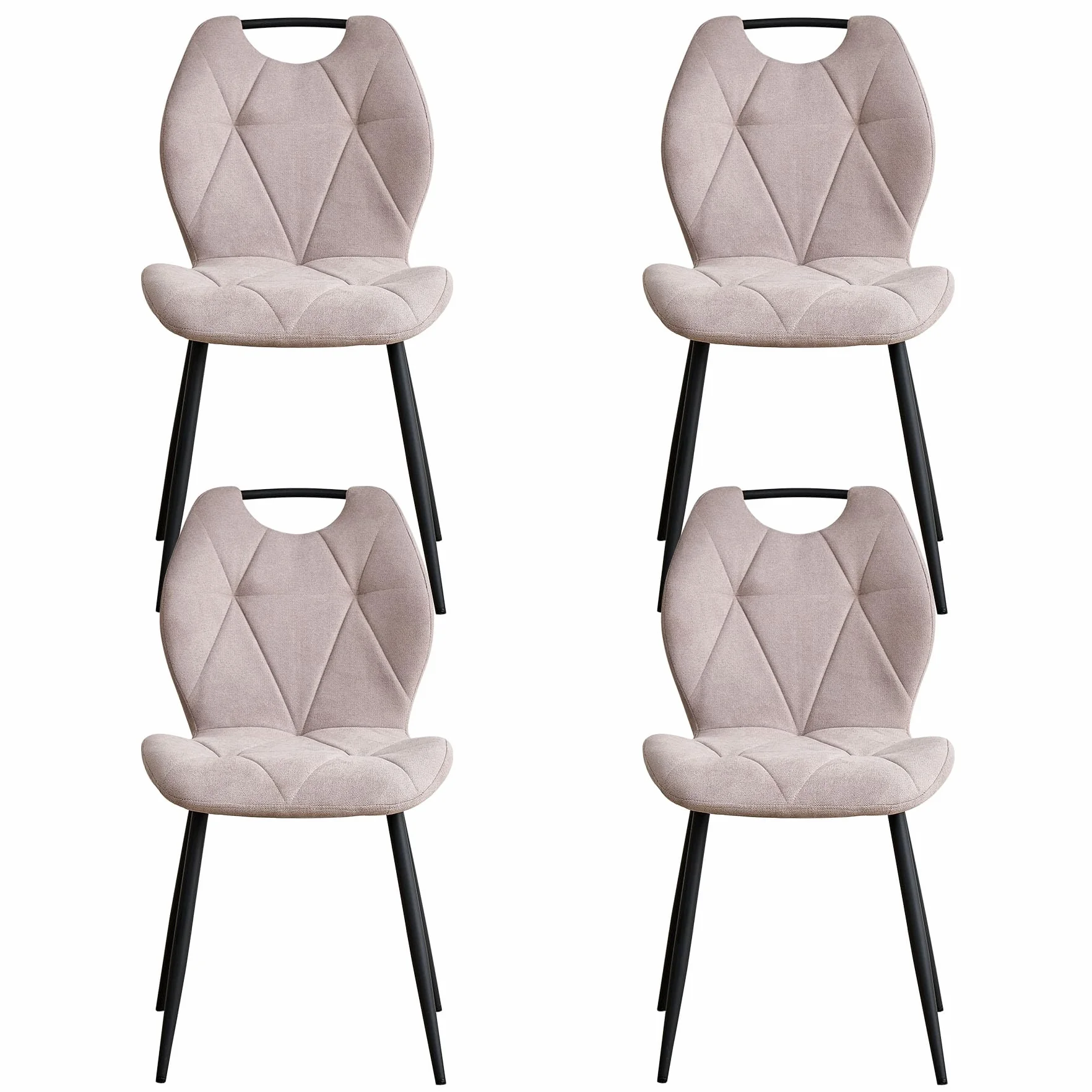 Juego de 4 Sillas de Comedor, Sillas de Cocina Tapizadas con Respaldo Alto y asa, Sillas de Tela sin Brazos para el Hogar, la Oficina, el Apartamento y la Sala (Caqui)