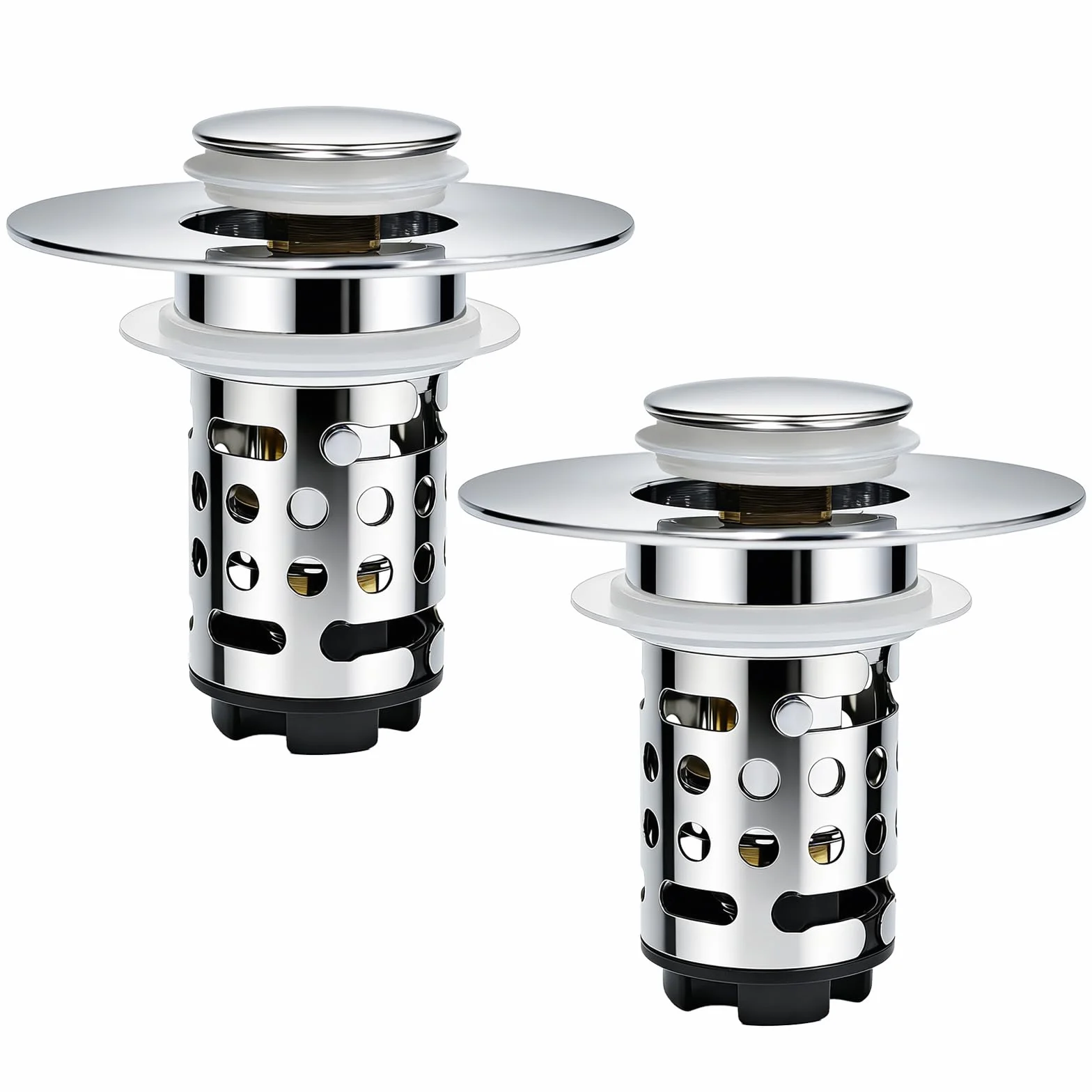 Colador de drenaje 3 en 1 mejorado para fregadero de baño, tapón universal desplegable con cesta de filtro de acero inoxidable extraíble, tapón de fregadero para lavabo de 1.1 a 2.36 pulgadas, núcleo
