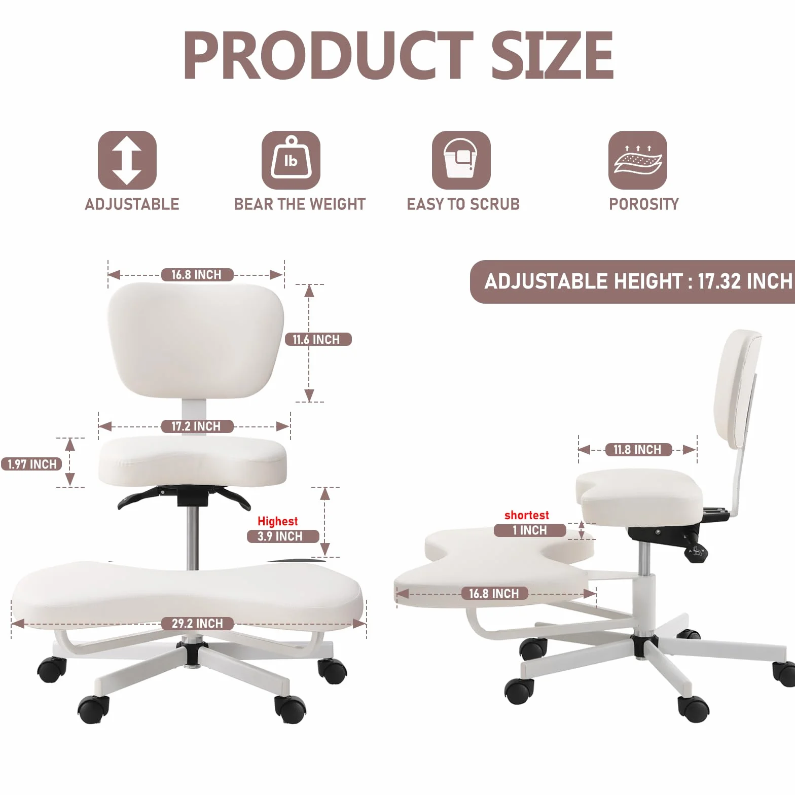 Silla ergonómica de meditación para TDAH, con soporte lumbar y ruedas, altura regulable, silla de oficina con patas cruzadas y reposapiés, color blanco