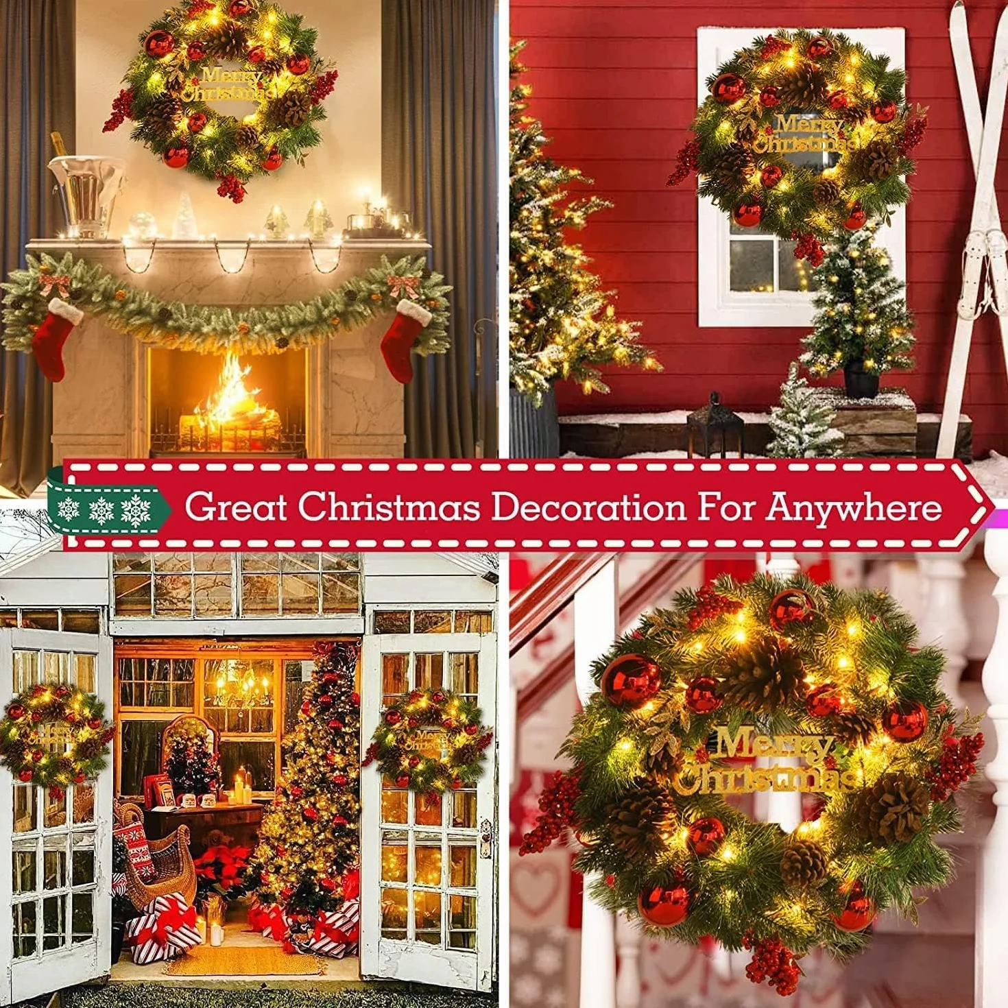 Avoalre 40CM Corona Navidad con Luces 40 Leds, Adorno de Guirnalda de Navidad 8 Modos y Función de Temporización Decoración Navidad para Puerta, Árbol, Pared, Ventana