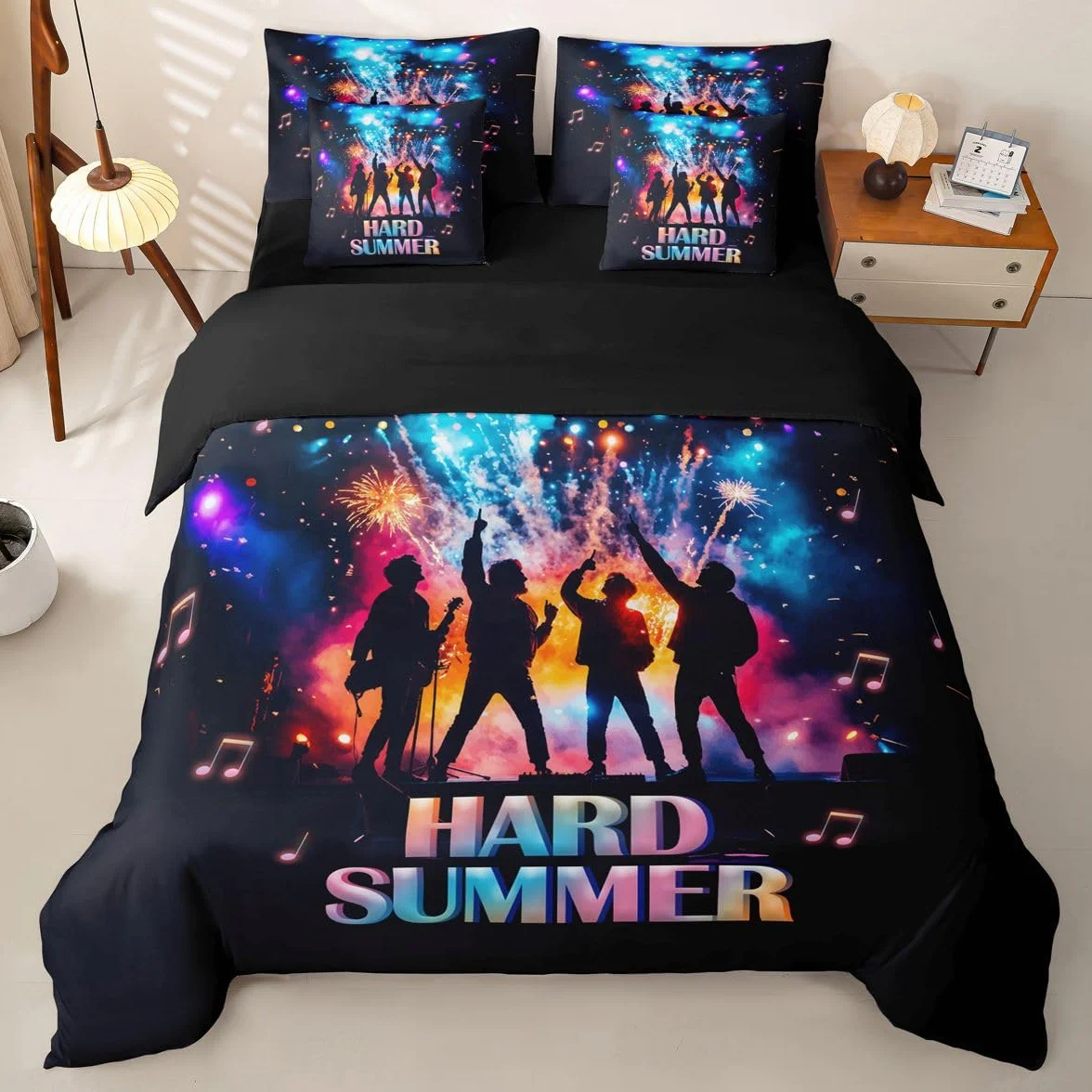 Homemissing Juego completo de funda de edredón de 7 piezas para niños, mujeres y hombres, con banda de música pop, 1 funda de edredón, 1 sábana encimera, 1 sábana bajera, 2 fundas de cojín y 2 fundas