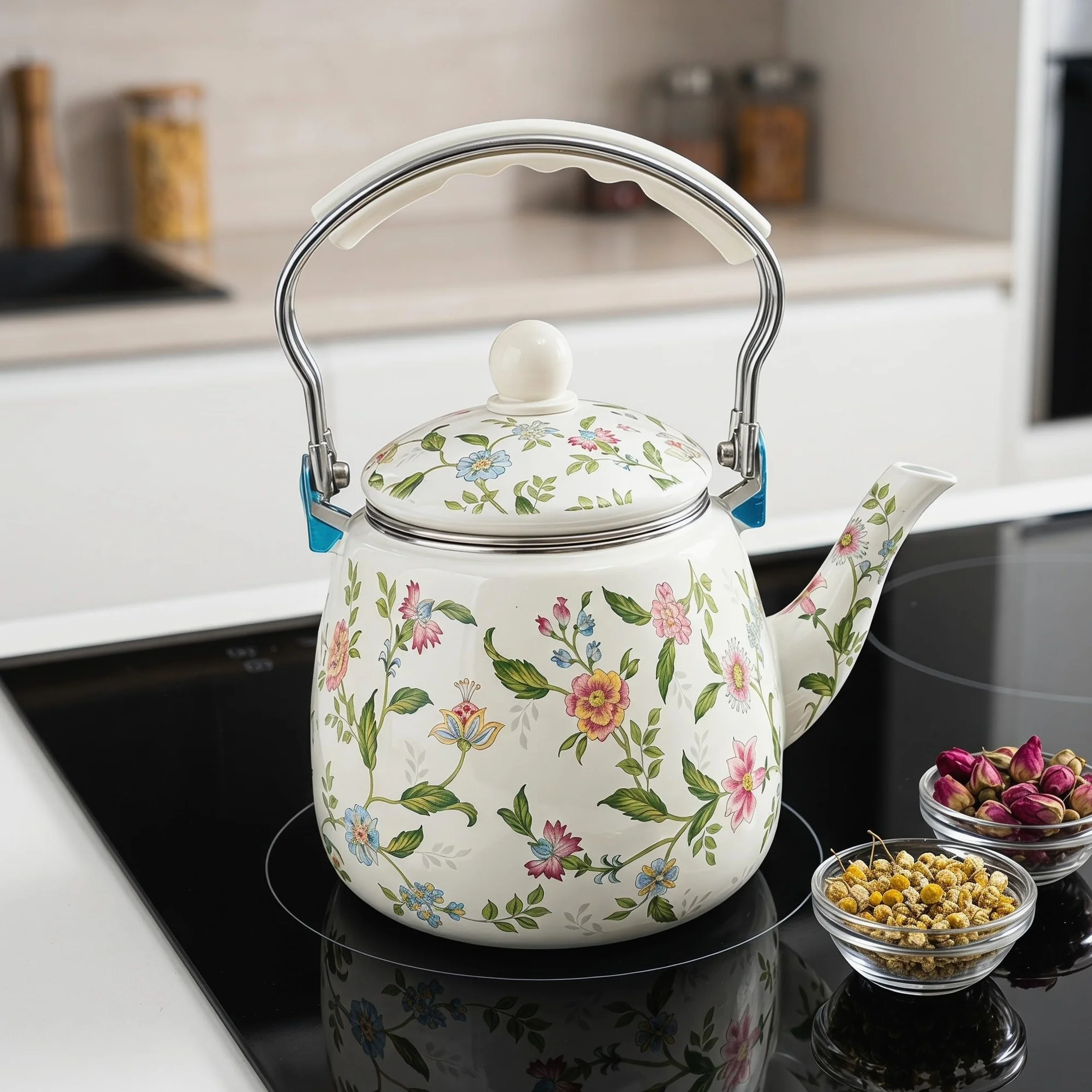 ibasenice Tetera Esmaltada de 3.3l con Filtro de Acero Inoxidable Extraíble y Pared Interior Gruesa Distribución de Calor Mejorada, Adecuado para Preparar Té en Mesa Pequeña