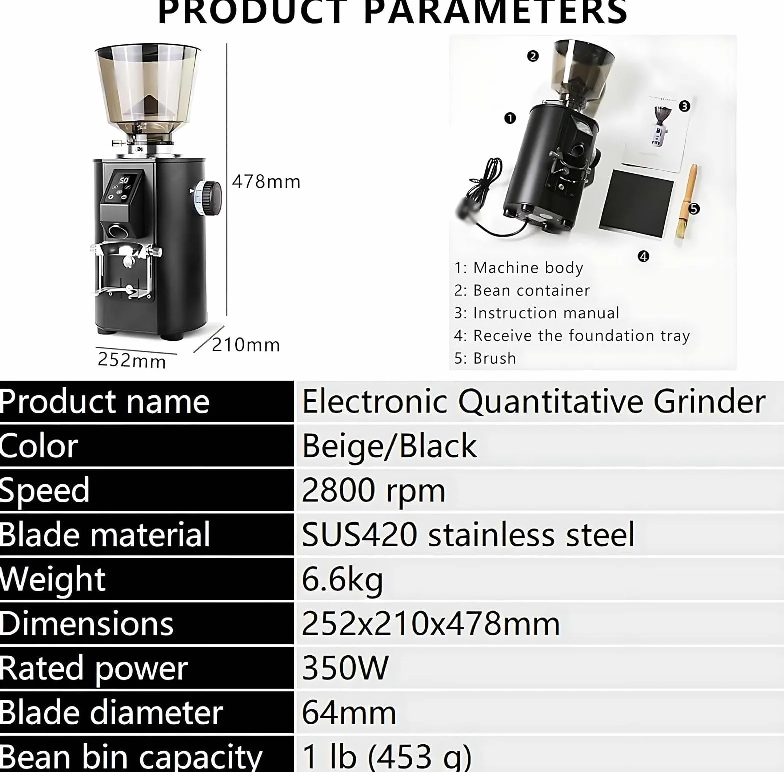 Molinillo De Café Profesional: Molinillo De Café Expreso De Muelas Planas De 64 Mm De Calidad Comercial Con 9 Ajustes De Precisión, Portafiltros, Para Molienda Regular Y Cuantitativa Ajustable Black