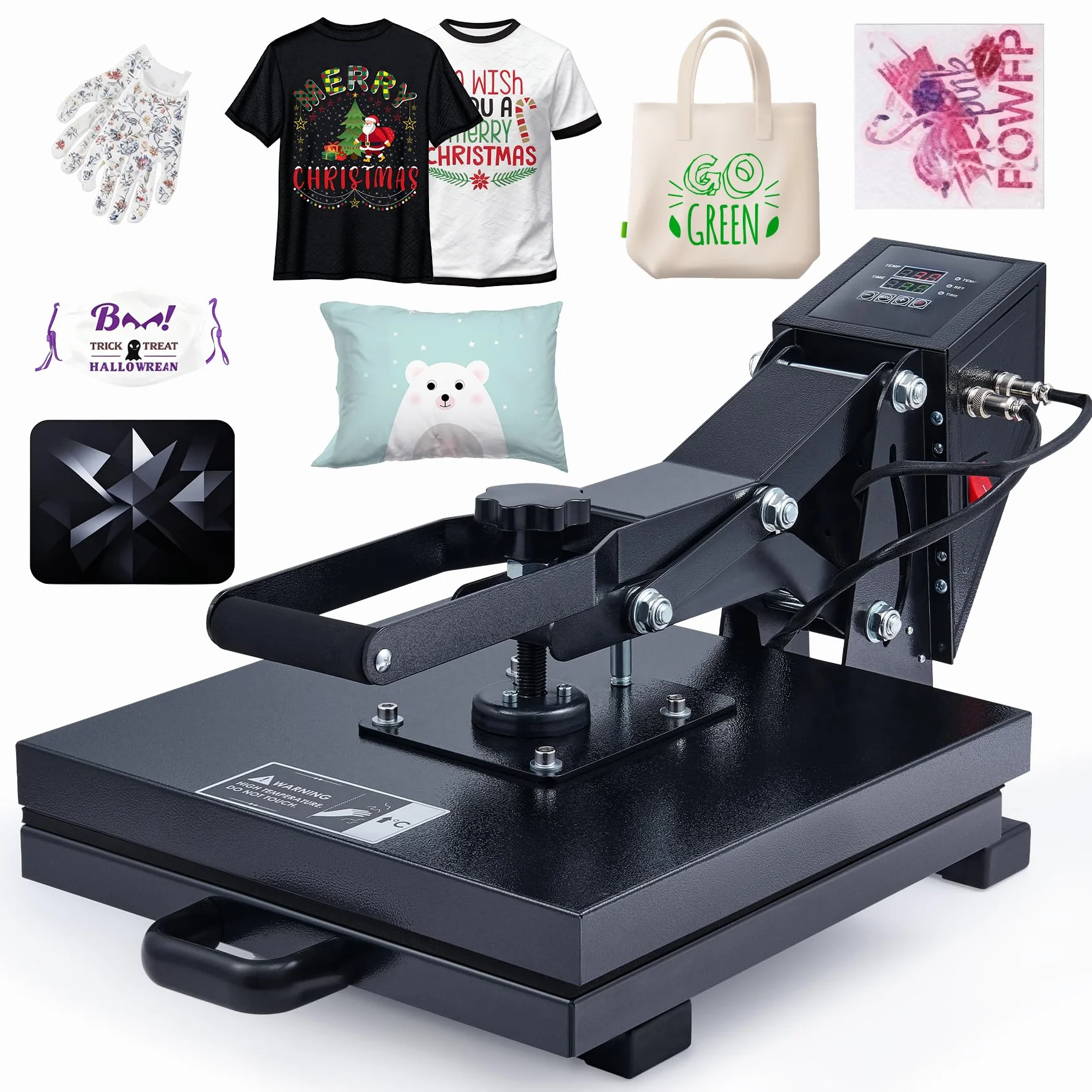 CREWORKS 38 x 38 Prensa de Calor para Camisetas con Tubos de Calentamiento Duales, Control Digital Maquina de Sublimacion para Almohadas, Alfombrillas de Ratón, Bolsas