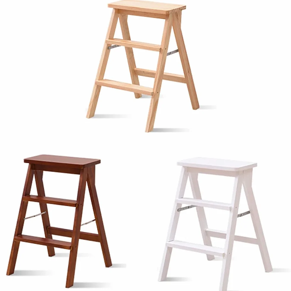 Taburete plegable de madera de 3 escalones para adultos y personas mayores, escalera portátil para cocina/dormitorio, fácil acceso y altura extra para objetos de alcance
