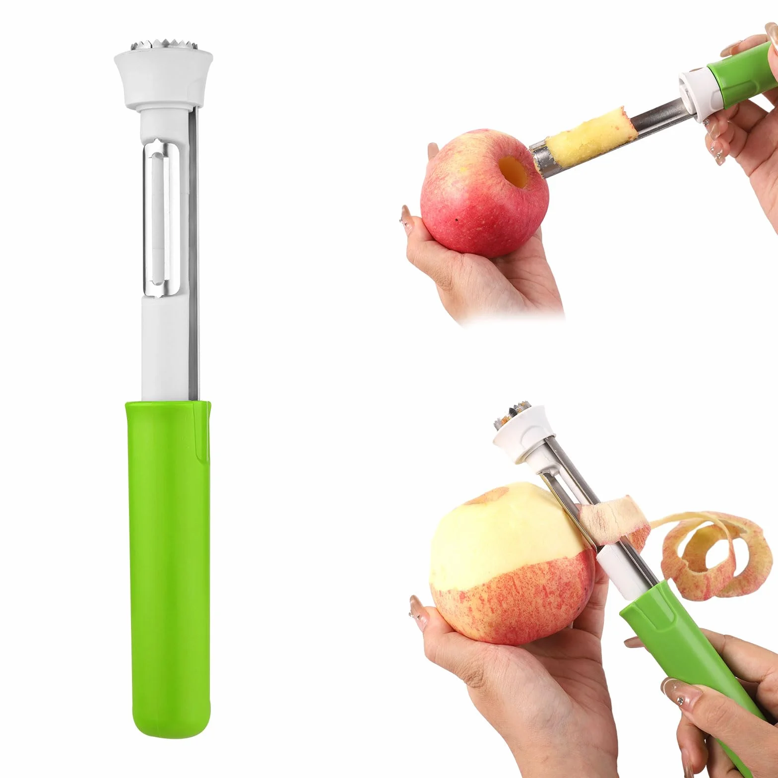 Descorazonador y Pelador de Manzanas 2 en 1, Acero Inoxidable
