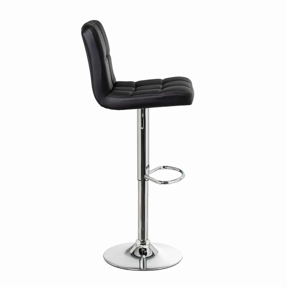 Taburete alto de cocina regulable en altura negro con respaldo alto | Asiento cuadrado y respaldo alto acolchados y tapizados en polipiel. Altura ajustable de 72 a 92 cm. Resiste hasta 120 kg