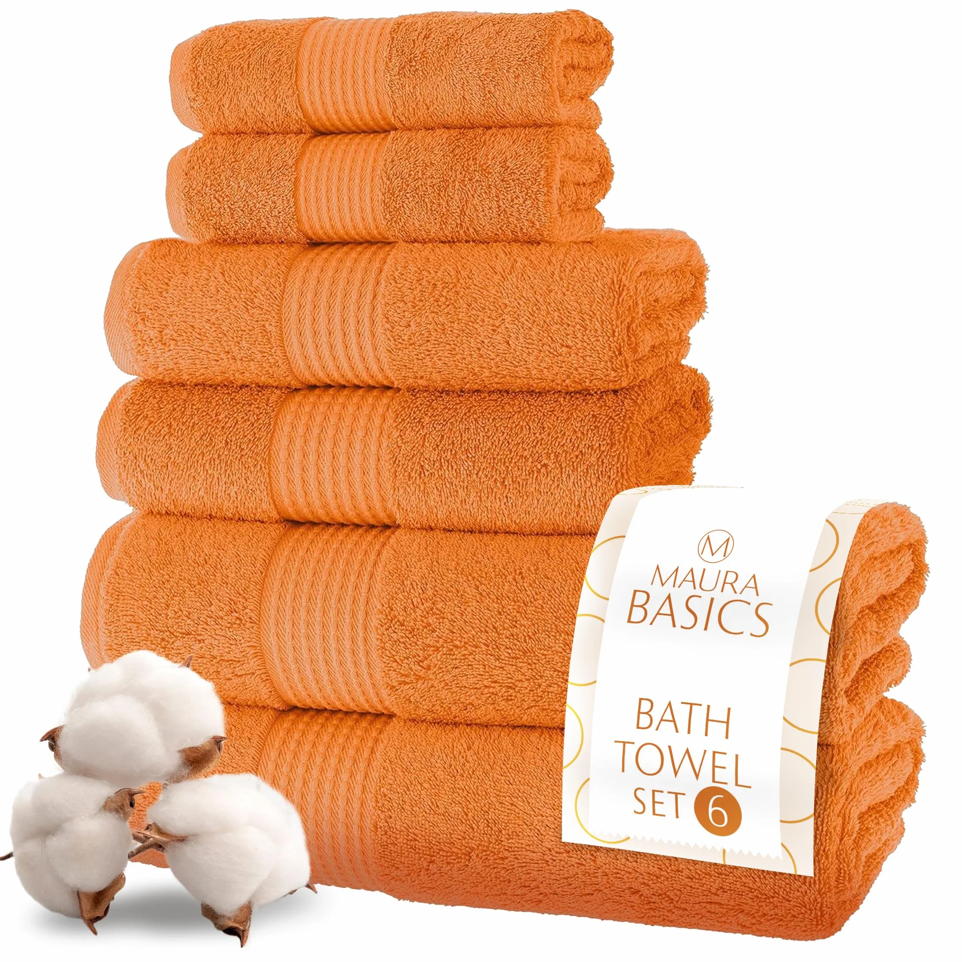 MAURA Basics - Juego de toallas de baño para baño con trabillas para colgar. Juego de 2 toallas de baño, 2 toallas de mano, 2 paños de baño, suaves, duraderas, duraderas y absorbentes, color óxido