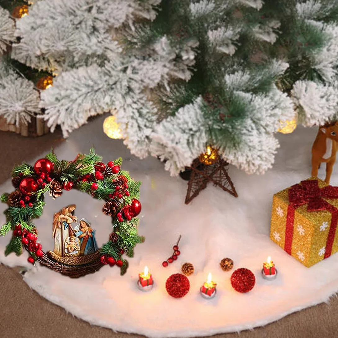 Corona De Navidad Sagrada Roja Retro con Luz Led, Artificial Repleta De Decoraciones Mixtas para Ventana, Pared y Porche (C)