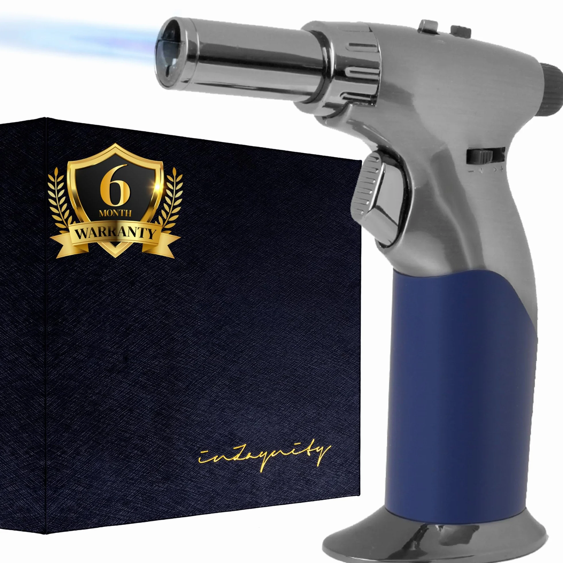 inZaynity Pistola de soplete de butano de doble llama, recargable, de lujo, mini soplete de mano para cocinar, creme brulee, soldadura, soldadura y arte de resina, llama ajustable con bloqueo de