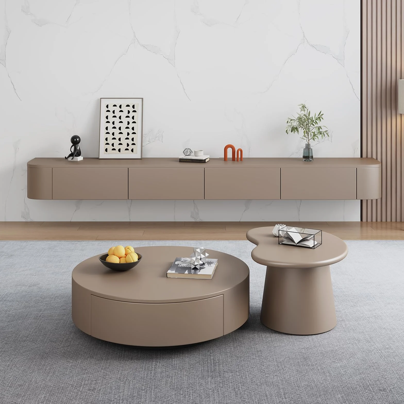 Soporte Flotante para TV, Estantes para TV Montados En La Pared con Puerta, Consola Multimedia para, Banco De Almacenamiento Grande para Debajo(Khaki,200CM/78.7")