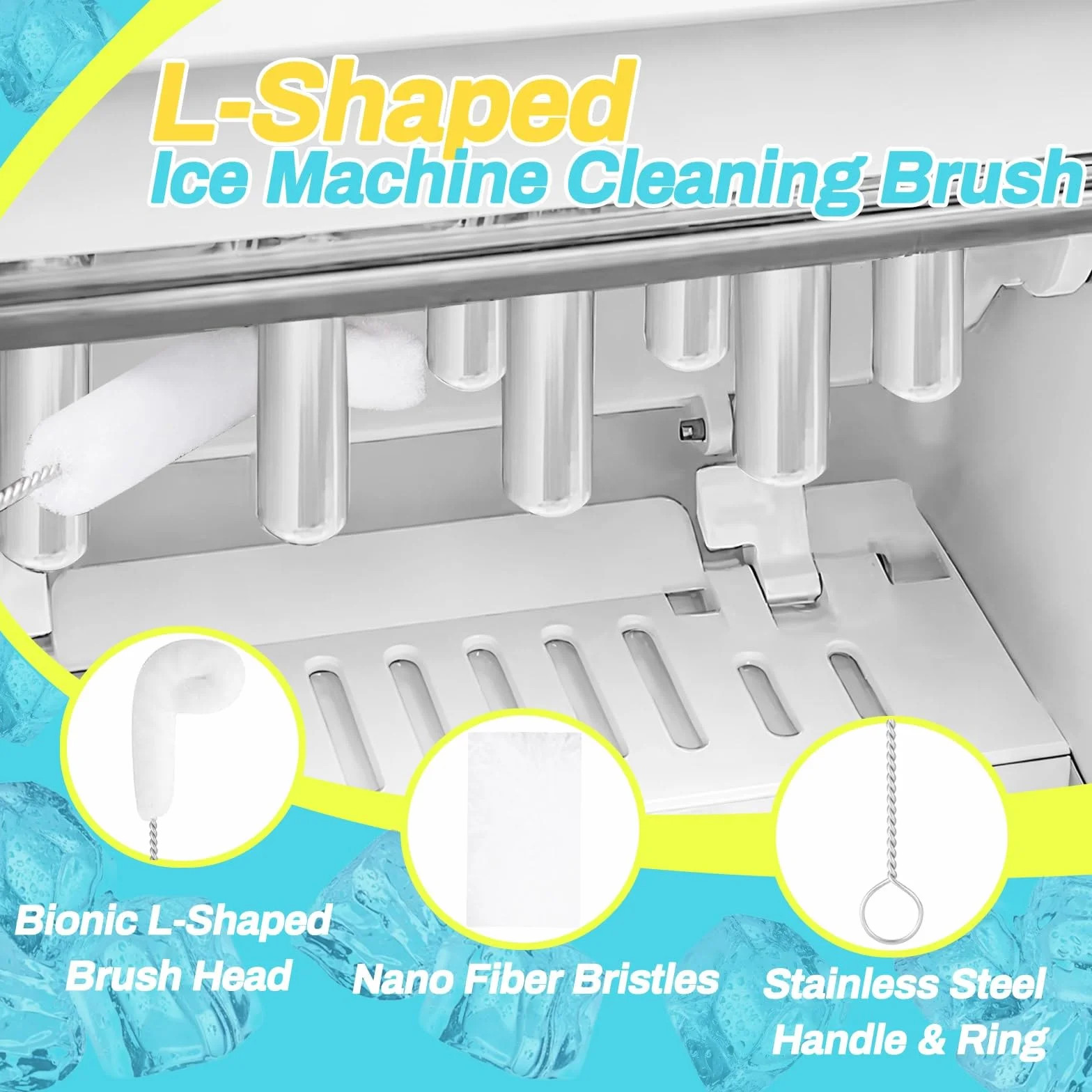 Potanro Juego de 14 cepillos limpiadores de máquina de hielo, 14 herramientas de limpieza de máquina de hielo para encimera, cepillos de limpieza de grietas de huecos para espacios pequeños, esponja