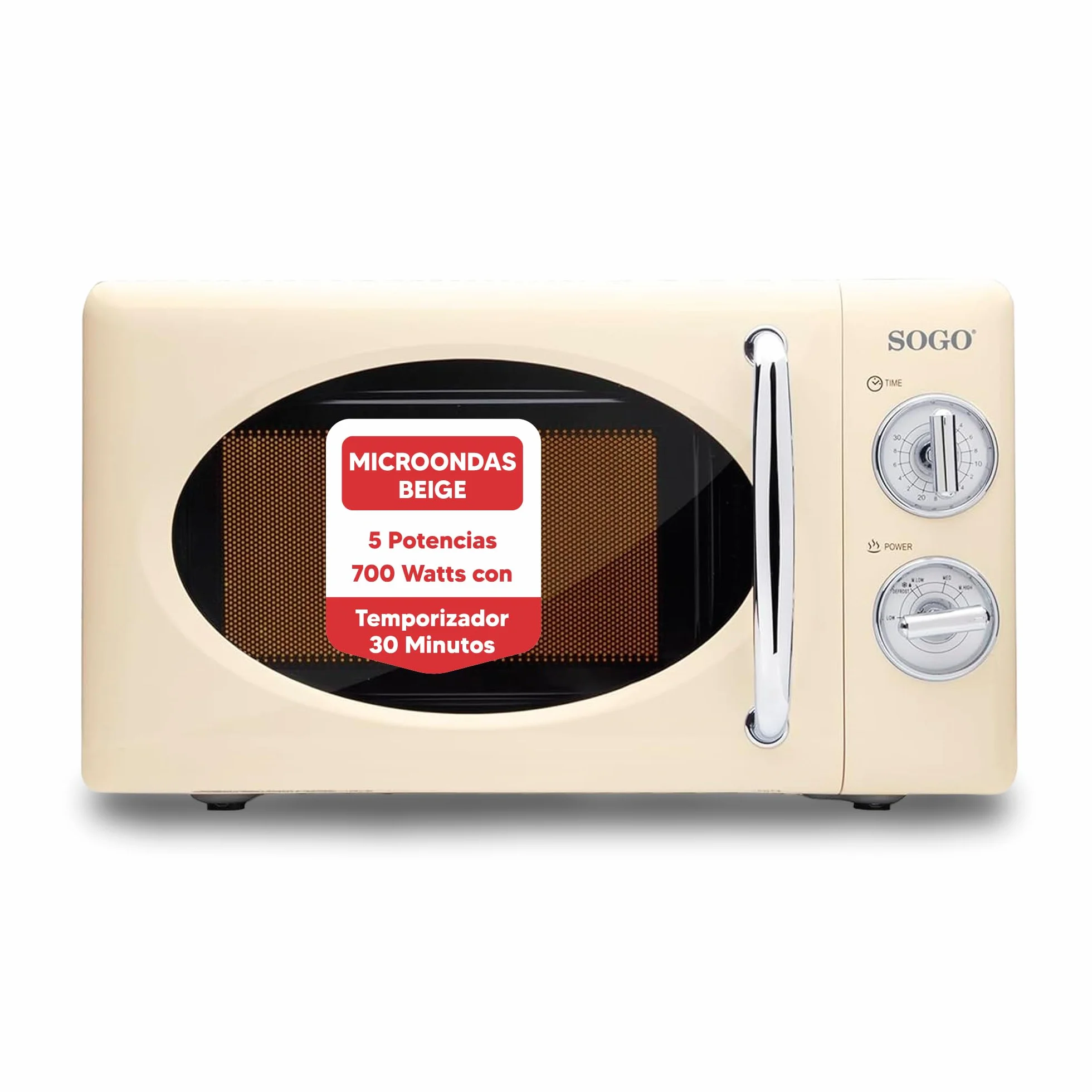 Sogo Microondas 20L 700W Vintage Beige 5 Potencias Descongelar Temporizador
