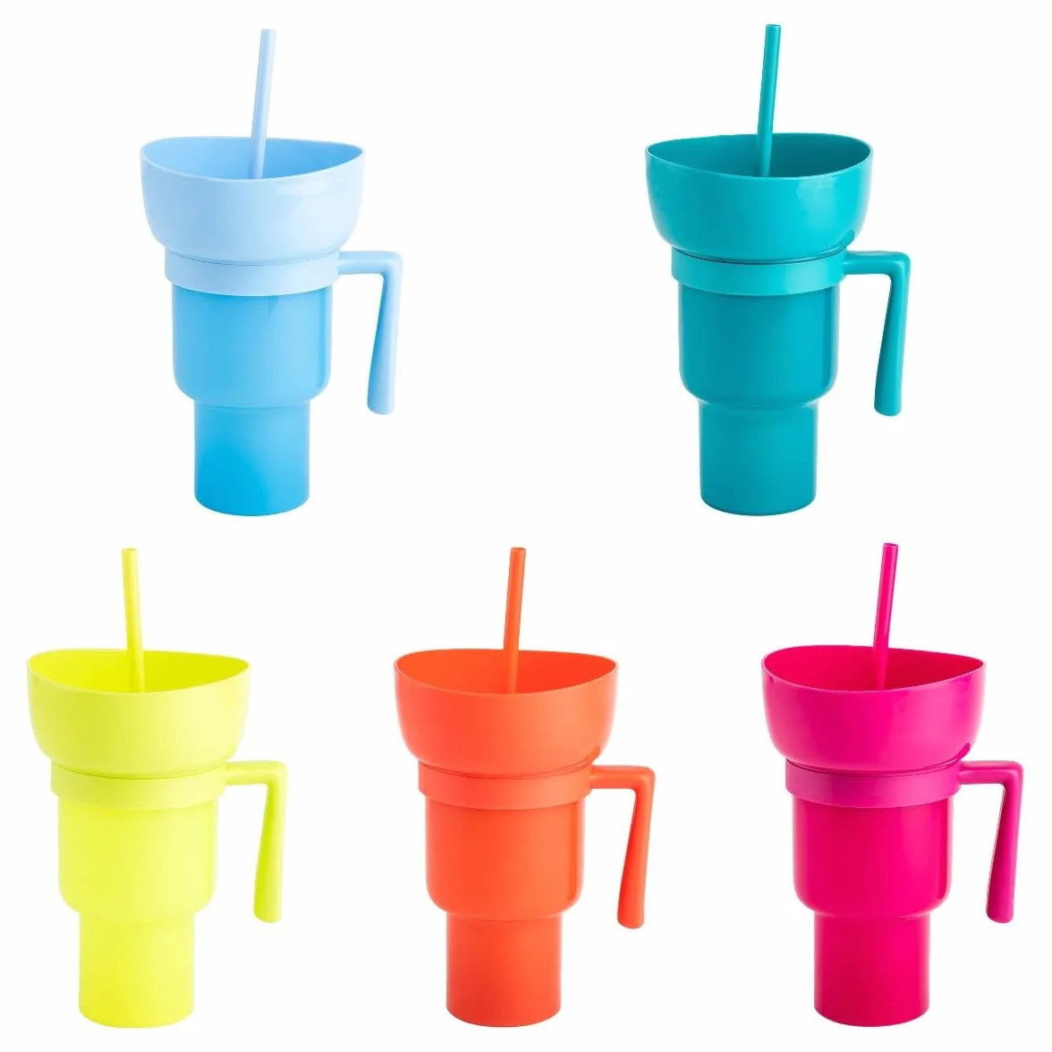 Vaso de estadio de 32 onzas con cuenco para aperitivos, a prueba de fugas, 2 en 1, recipiente para bebidas y aperitivos con pajilla, apto para viajes, con tapa de cuenco, ideal para adultos y niños