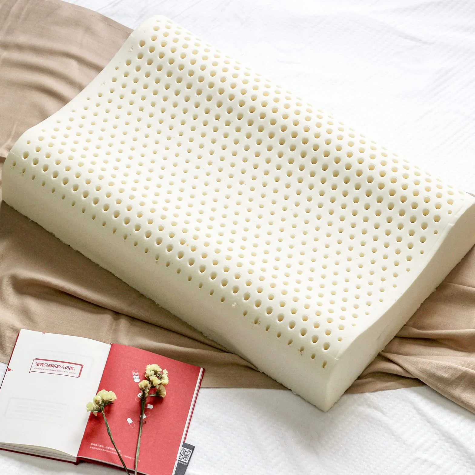 Talatex Almohada ergonómica de látex para aliviar el dolor de cuello y hombros, diseño Dunlop natural ajustable, soporte firme medio, funda transpirable y lavable, regalo perfecto para dormir