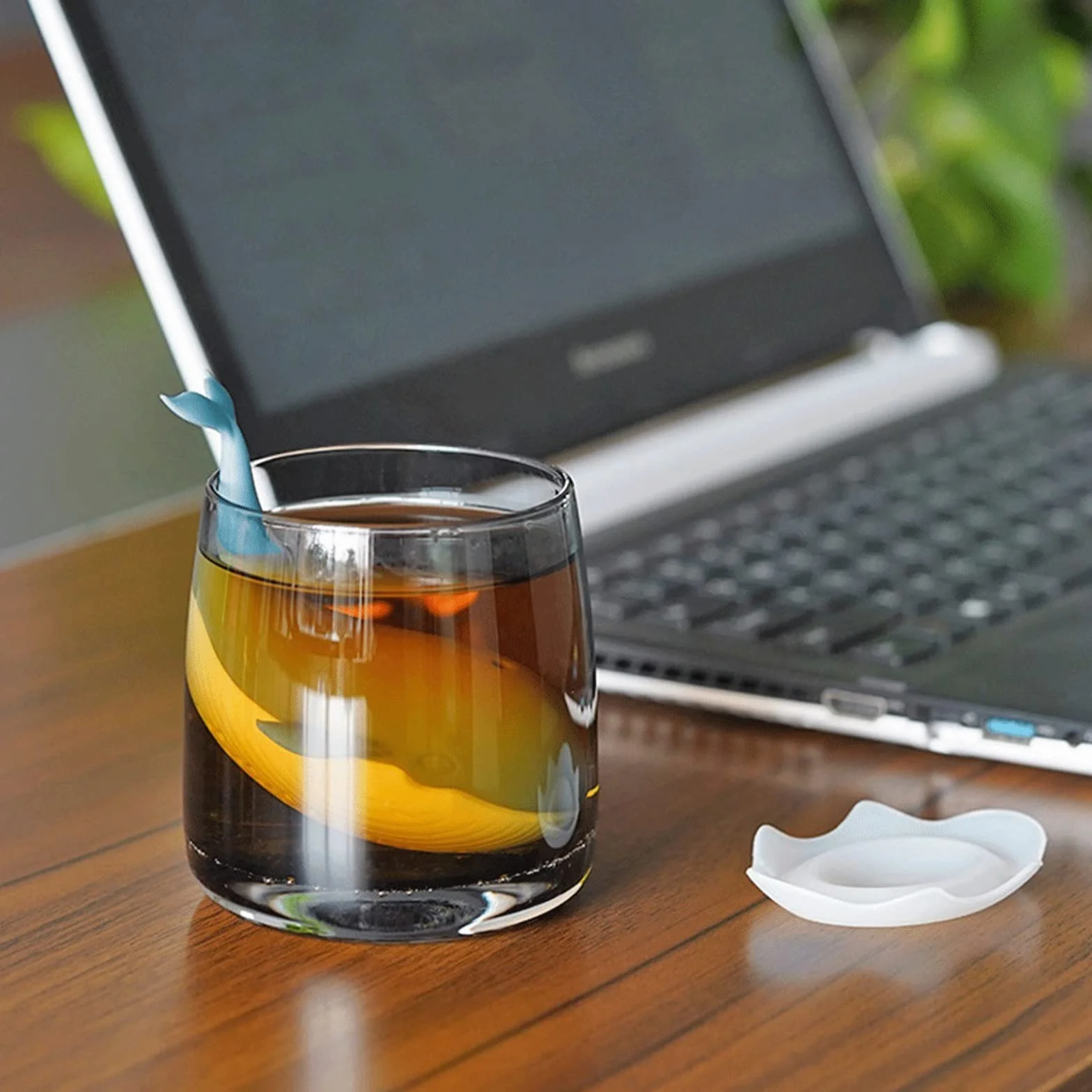 Colador de té lindo para hacer té, colador de té a granel, sabor a hierbas, filtro de silicona, difusor de té, juego de té en forma de ballena y tetera