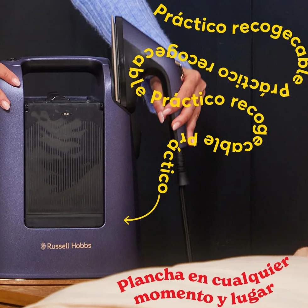Russell Hobbs Plancha Vertical [2 en 1: Plancha y Vaporizador] Steam Genie Maestro (1700W,20g/min) 2 Accesorios: Delicados y Tapicería,Placa Cerámica,Depósito 750 ml,Almacenaje Integrado, 27600-56