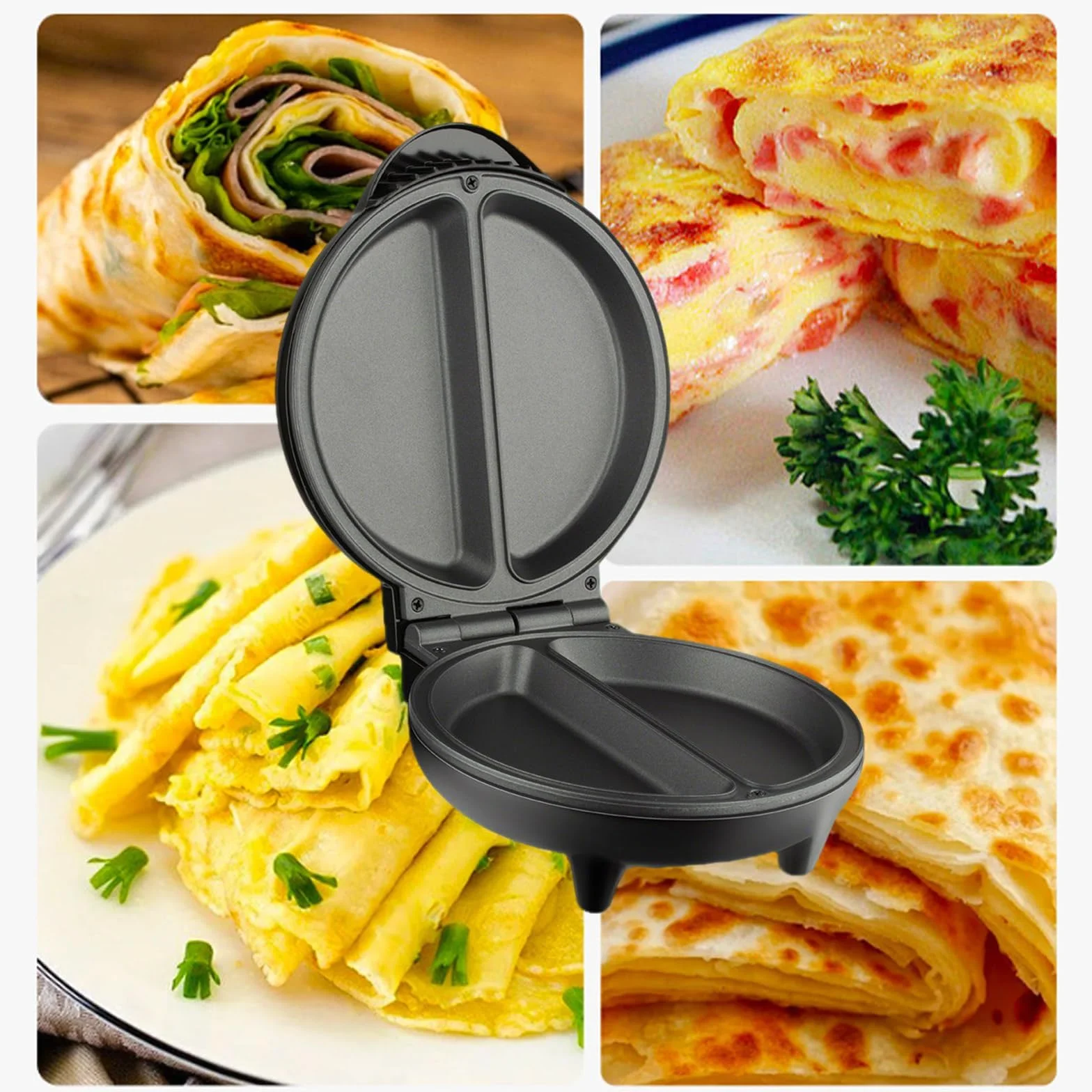 Máquina eléctrica de tortillas, plancha antiadherente de doble zona con placas profundas, tortilla doble abatible y máquina para hacer panqueques para cocinar en casa