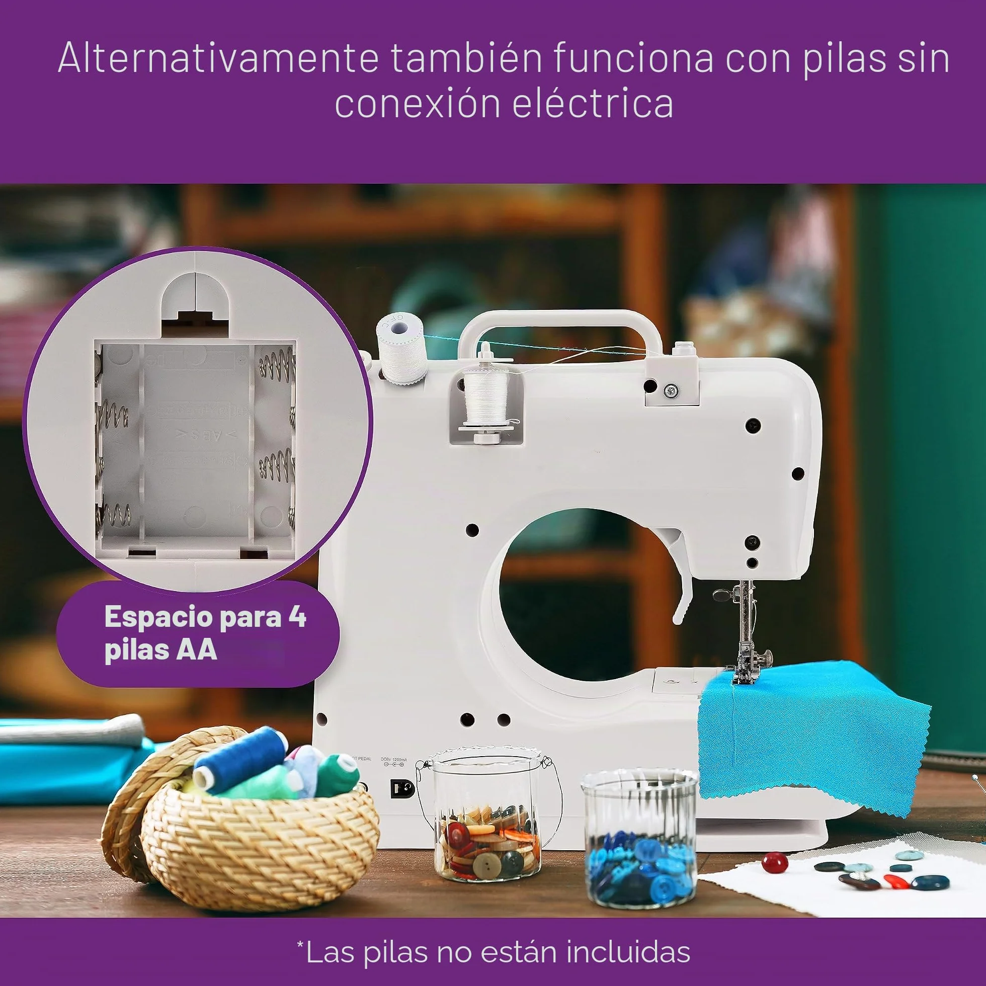 Clatronic Máquina de coser NM 3795 NM 3795 NM NM 3795 NM NM 3795 con 12 patrones de puntada, máquina de coser con función de costura delantera y trasera y 2 velocidades, funciona con baterías o red