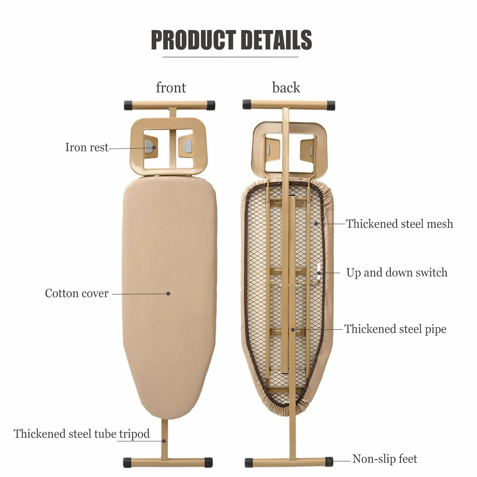 Tabla de Planchar Grande Plegable , Superficie De Planchado Extra Grande,Soporte Para Centros De Planchado,7 Altura Regulable,Patas Extragruesas Con Patas Antideslizantes, Estable Y Robusta ( Color :
