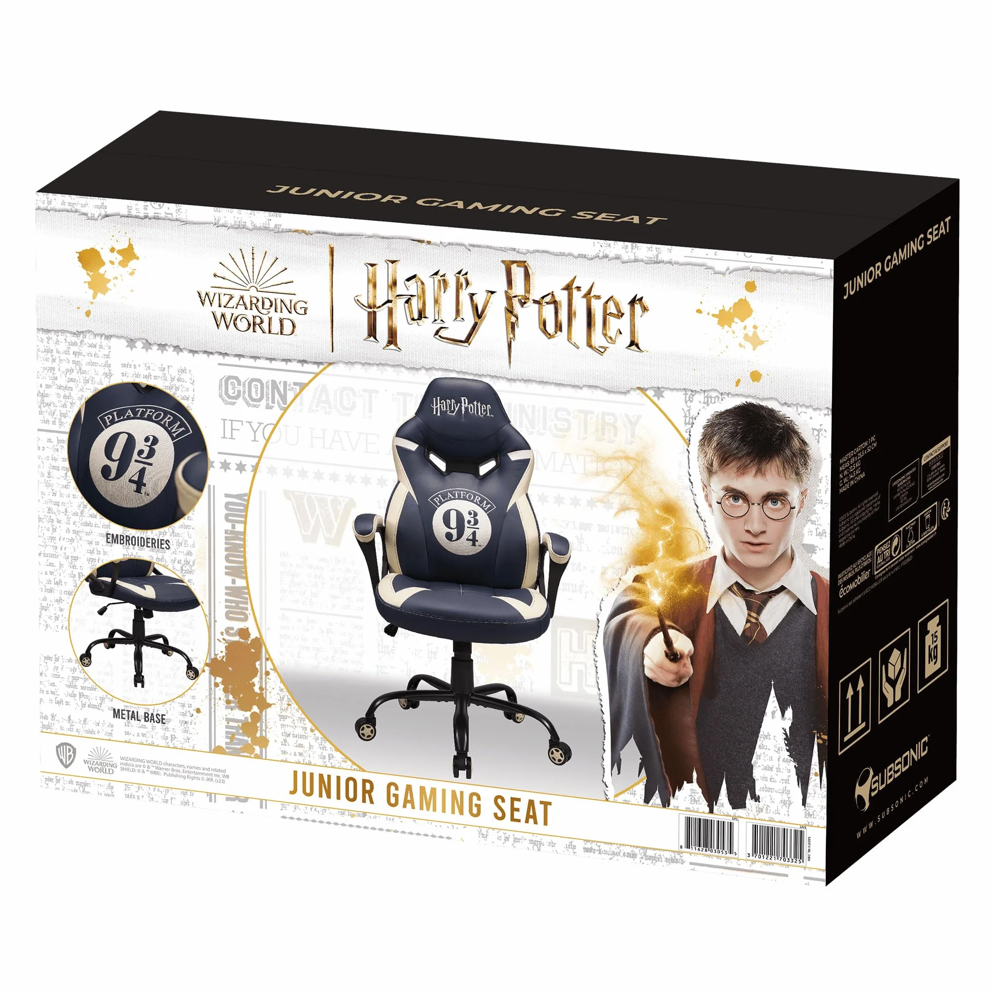 Subsonic - Silla Gaming Harry Potter para Niños y Adolescentes - Silla de Oficina Ergonómica con Espuma de Alta Densidad, Mecanismo Basculante y Cómodos Reposabrazos - Altura Ajustable - Azul
