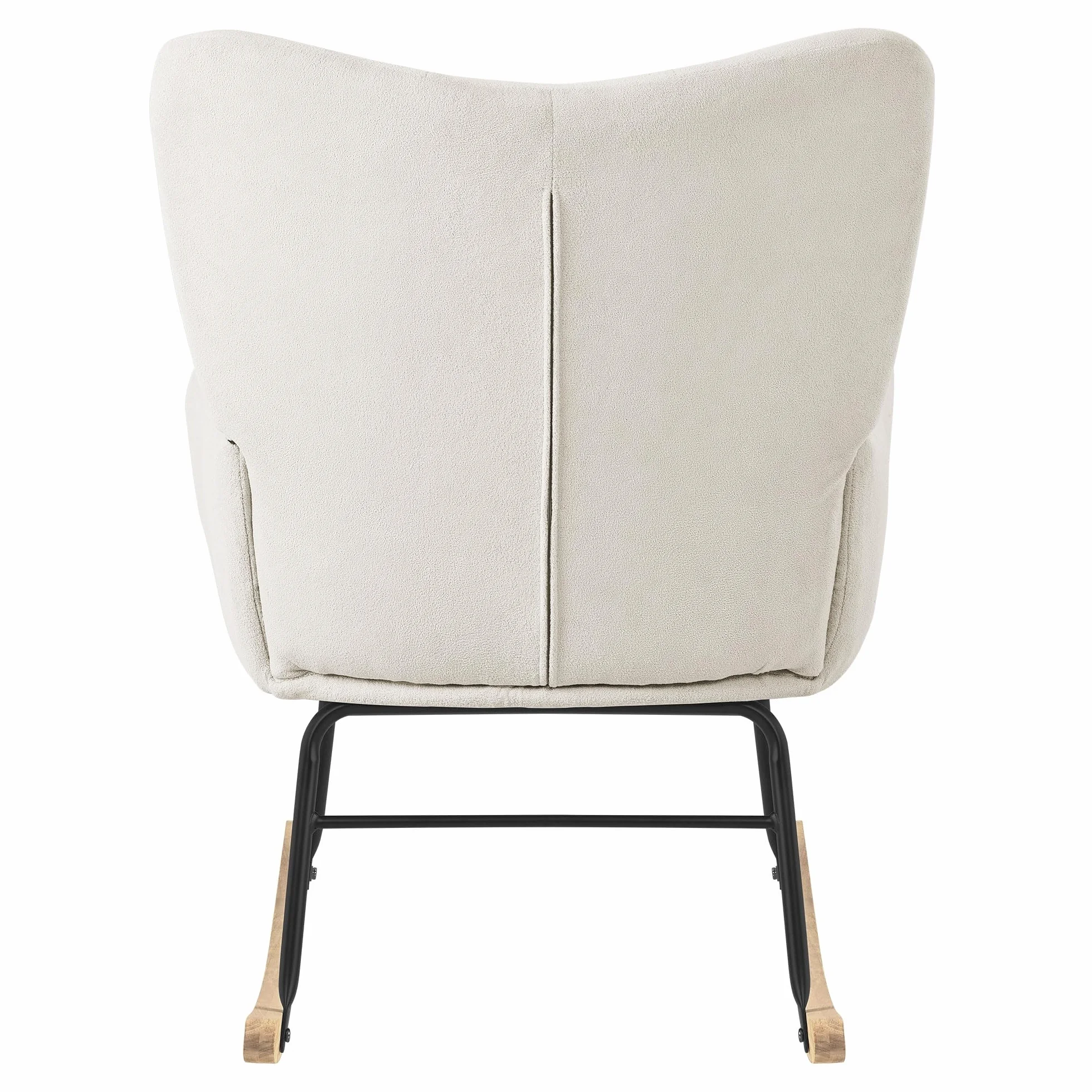 ML-Design Mecedora con Funda de Rizo Beige Tumbona con Guías de Madera Sillón Ergonómico Reclinable con Reposabrazos Diseño Elegante Mueble Tapizado para Relax Salón Dormitorio Balcón