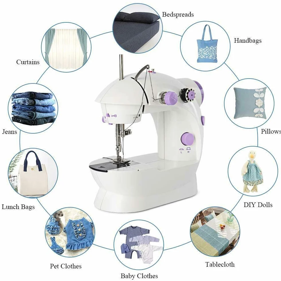 Mini máquina de coser eléctrica multifunción, herramienta de costura portátil, 2 velocidades, doble hilo, pedal de pie con interruptor de mano para principiantes en el hogar, viajes, regalo para mamá