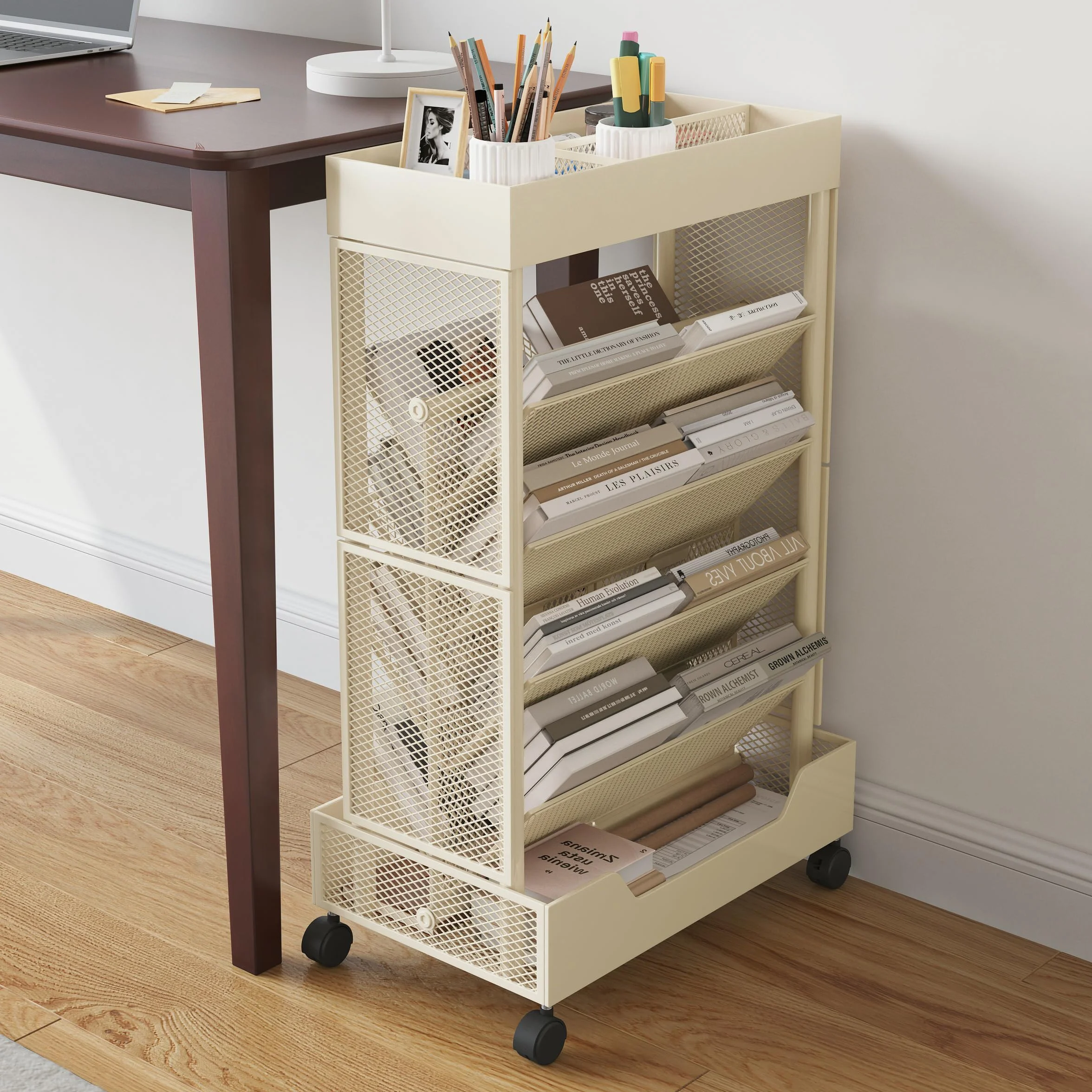 COVAODQ Estantería móvil con Ruedas, Organizador de Almacenamiento extraíble para niños, para Escuela, Aula, hogar (Beige)