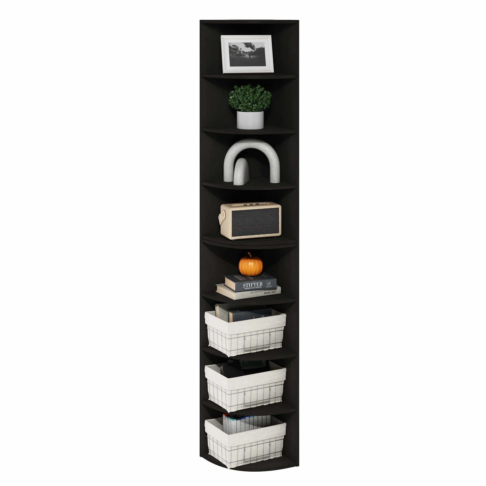 Furinno ECON Estantería Esquinera De 8 Niveles para Libros, Ideal para Organizar Y Almacenar En Sala De Estar Y Oficina En Casa