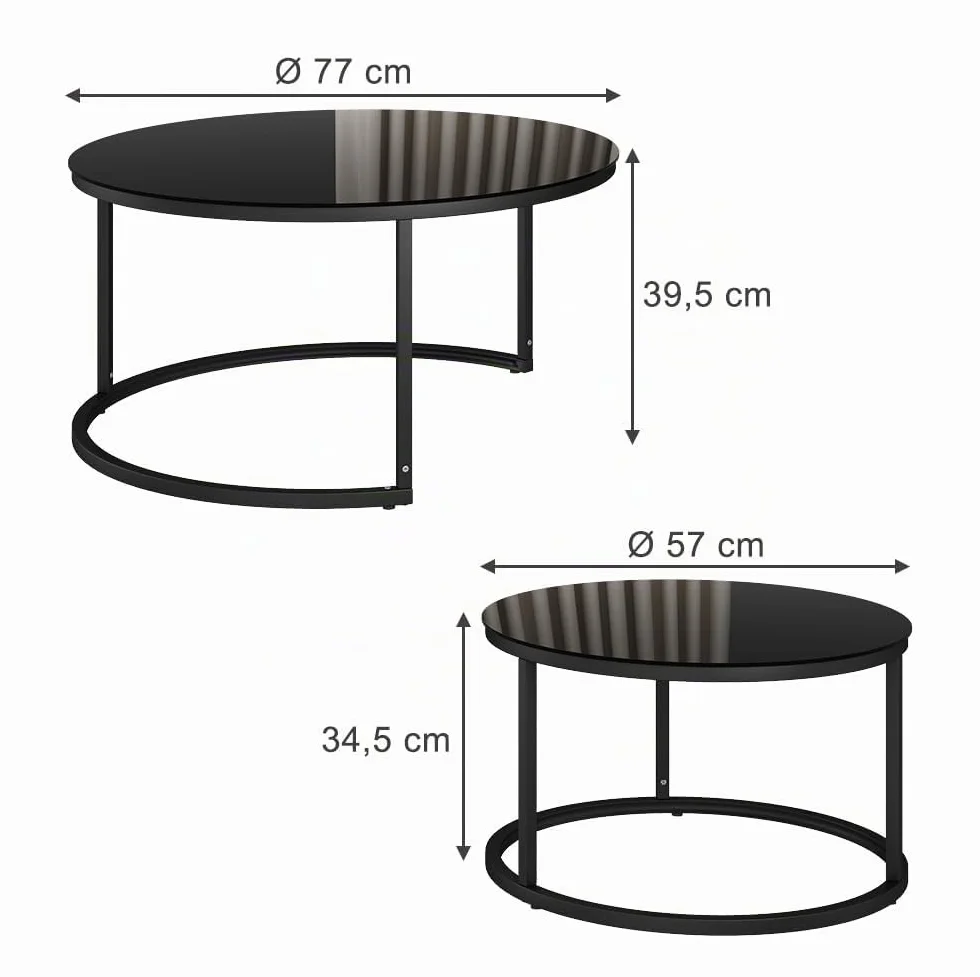 Vicco Conjunto de Mesa de Centro Montreal, Negro Brillo Intenso, 77 x 77 cm 2 Partes, Plegable para Ahorrar Espacio y combinable de Forma versátil