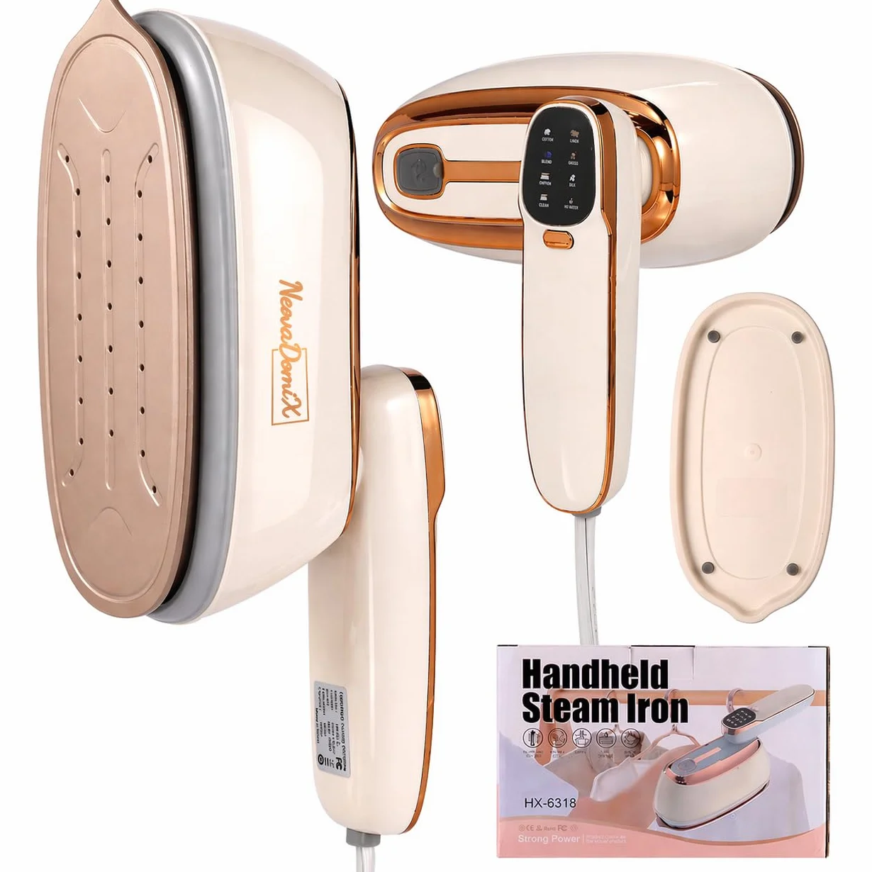 Vaporizador plegable de mano para ropa, vapor rápido de 15 segundos, plancha con vapor y seco de 3 niveles, mango plegable de 180°, tanque de agua de 100 ml, luz de viaje de 1 libra