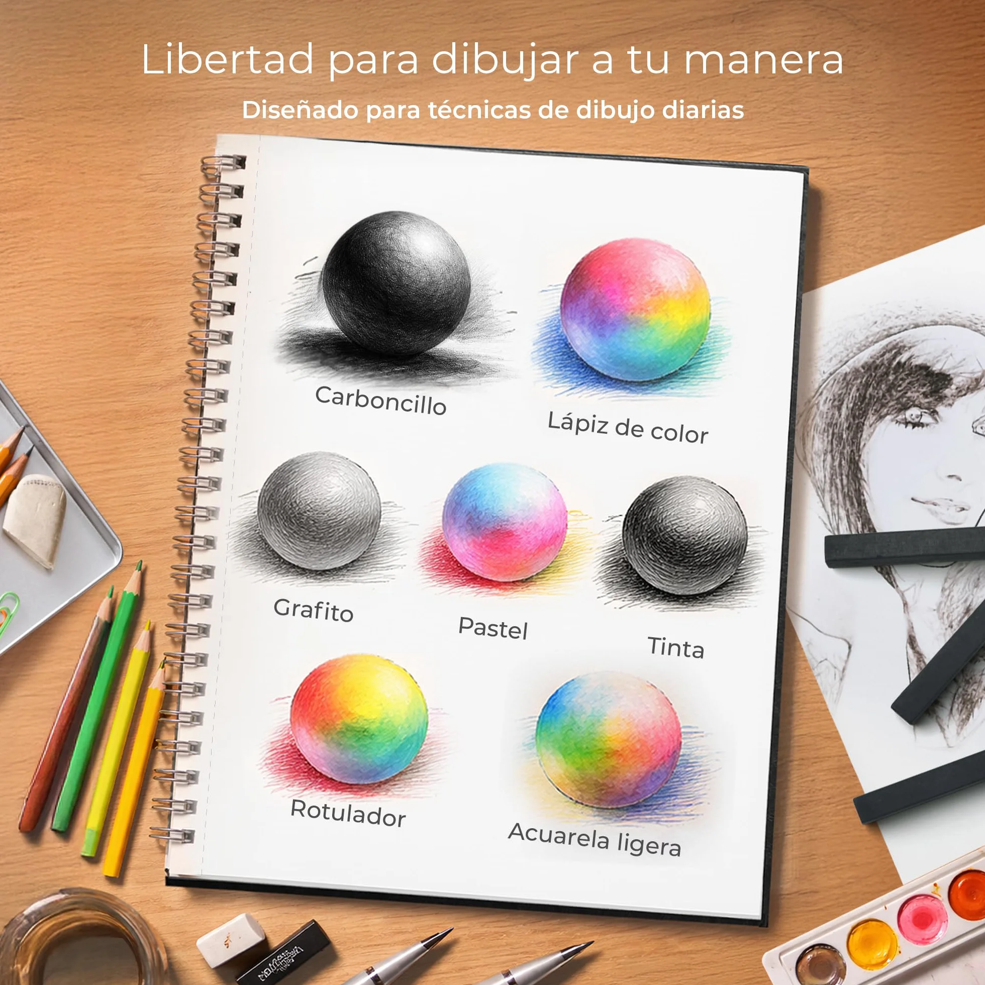 DIYIDEA Cuaderno de Dibujo A4 200 g/m² 100 Páginas Espiral Tapa Dura Bloc de Dibujo para Lápiz Carboncillo Grafito y Pastel
