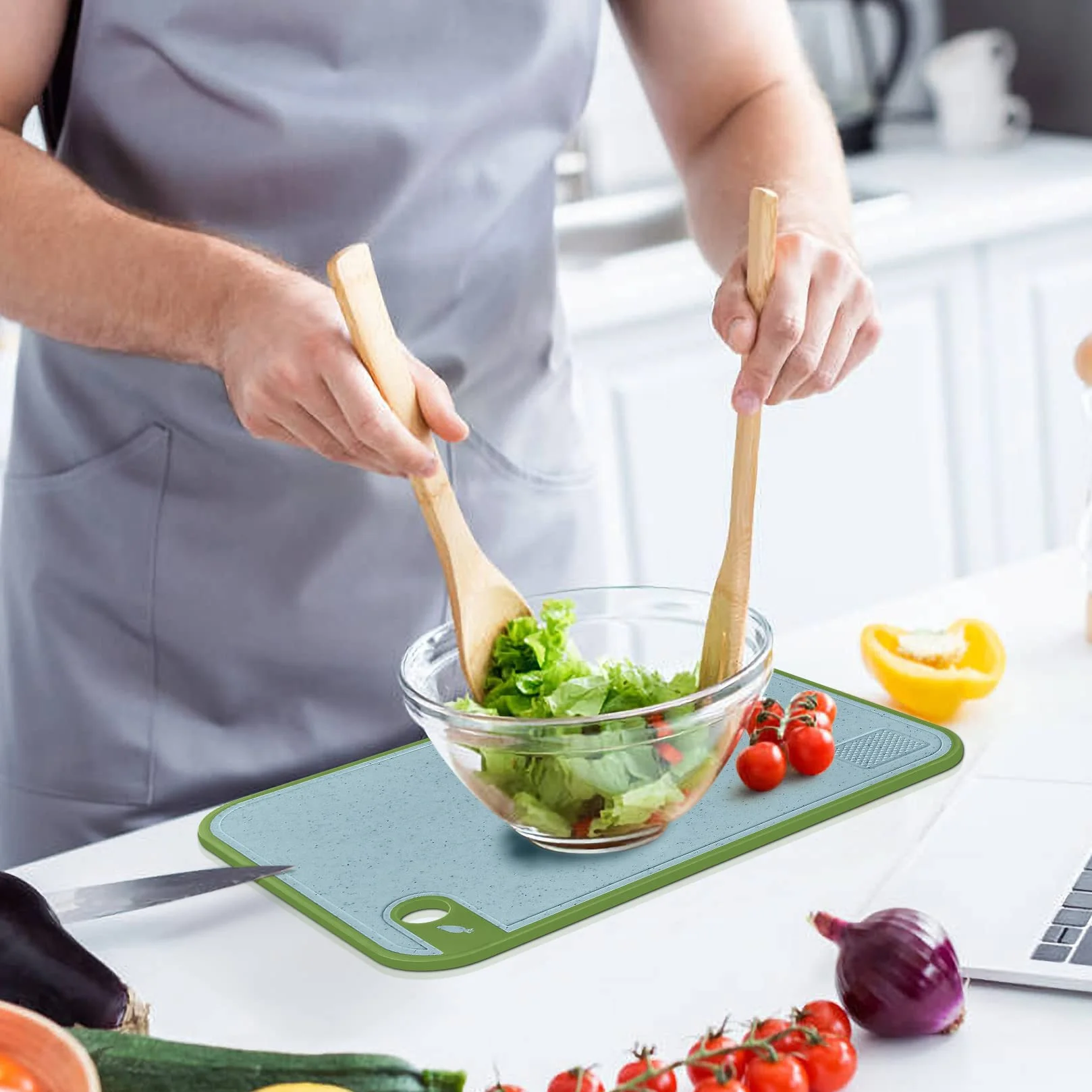 Tablas de cortar gruesas de plástico antideslizantes para cocina, grandes con agujeros para colgar