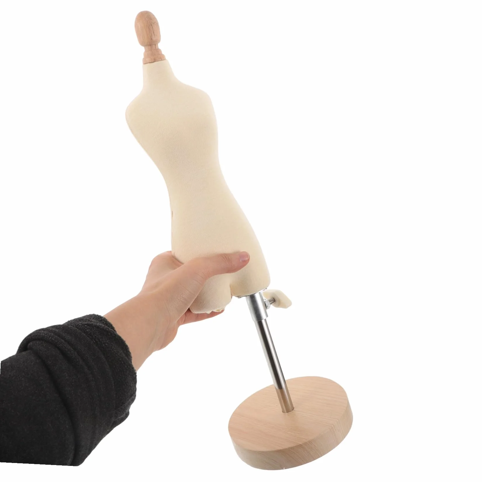 Maniquí de Costura Femenino Mini 1/4 Escala Soporte de Madera Natural para Proyectos de Confección y Manualidades, Modelo Realista para Diseño y Ajuste de Vestidos