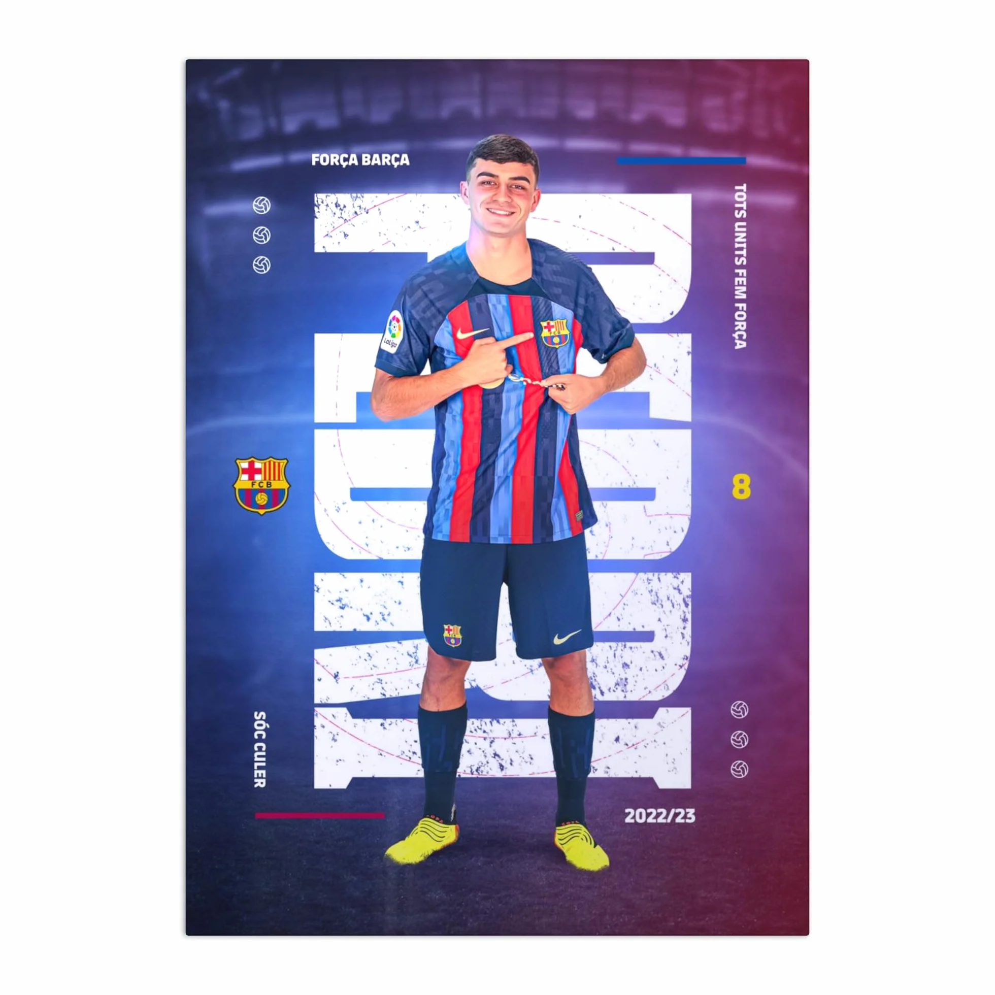 Displate - Póster de Metal - Montado con Imán - FC Barcelona - FCB Home - Pedri - Taille M - 32x45cm Matt