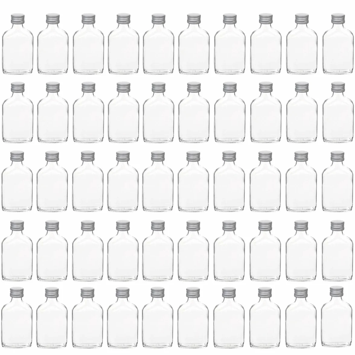 Lote de 50 botellas de vidrio de 100 ml, frascos de bolsillo, botellas para licores, degustaciones o muestras de productos