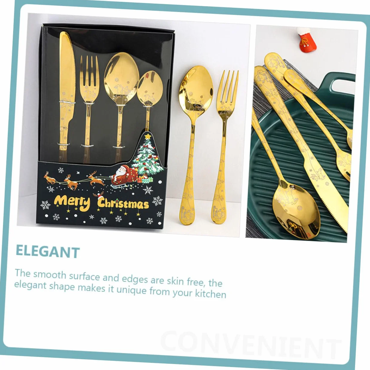 TOPBATHY 4 Juegos Juego de Cubiertos de Navidad vajilla de Comida para Banquetes Cubiertos de Filete de Banquete cuberteria cucharas navideñas Juego de Cubiertos Acero Inoxidable