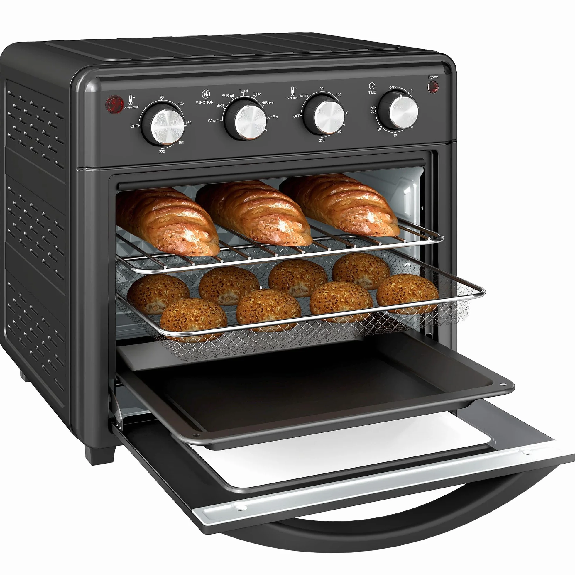 HOMCOM Horno Eléctrico Multifunción de Sobremesa Mini Horno Tostador de 30L 1600W Freidora de Aire con 7 Modos de Calor Temporizador y Temperatura Regulable 43x39x39 cm Negro