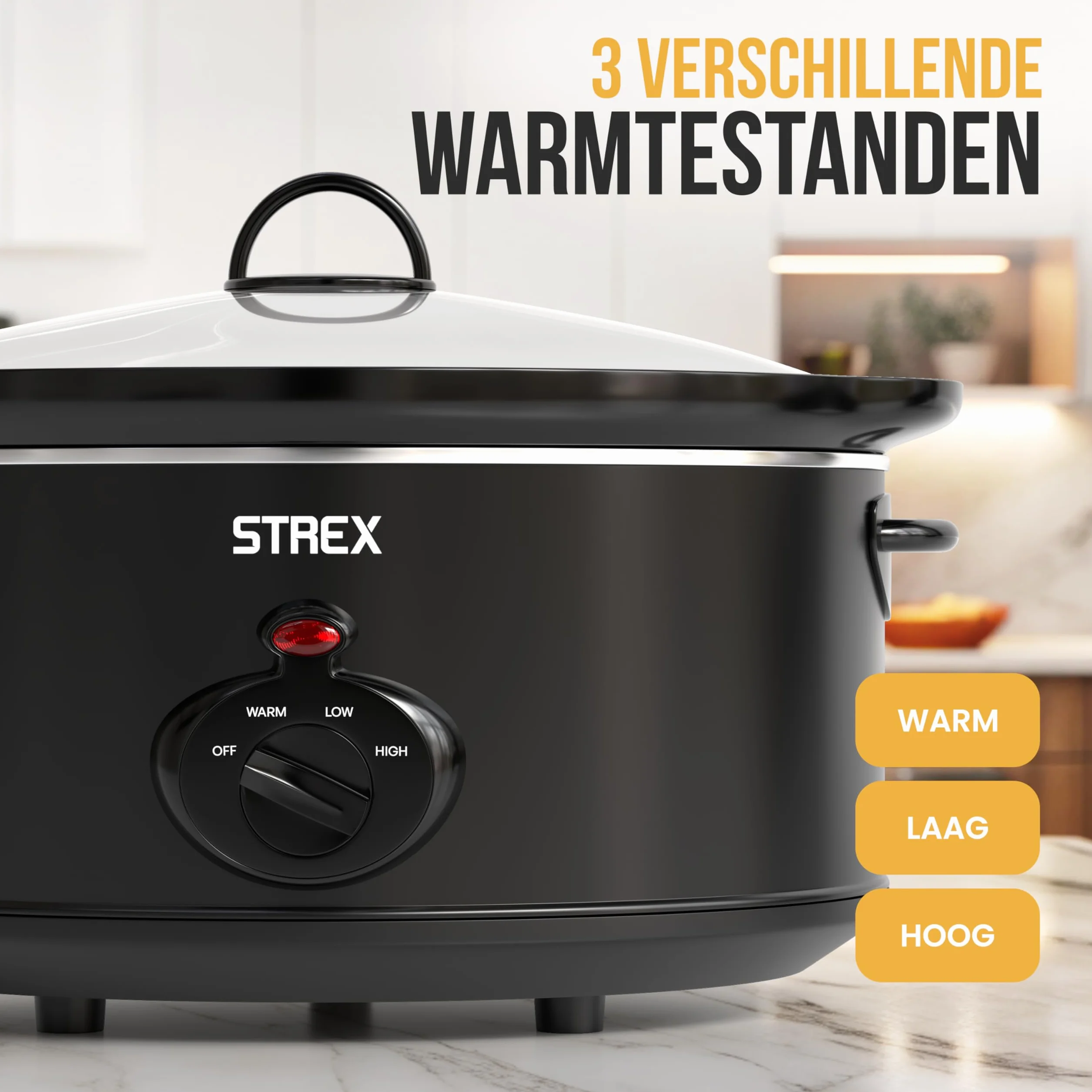 Strex Olla de cocción lenta 3.5L con sartén interior de cerámica extraíble y función mantener caliente